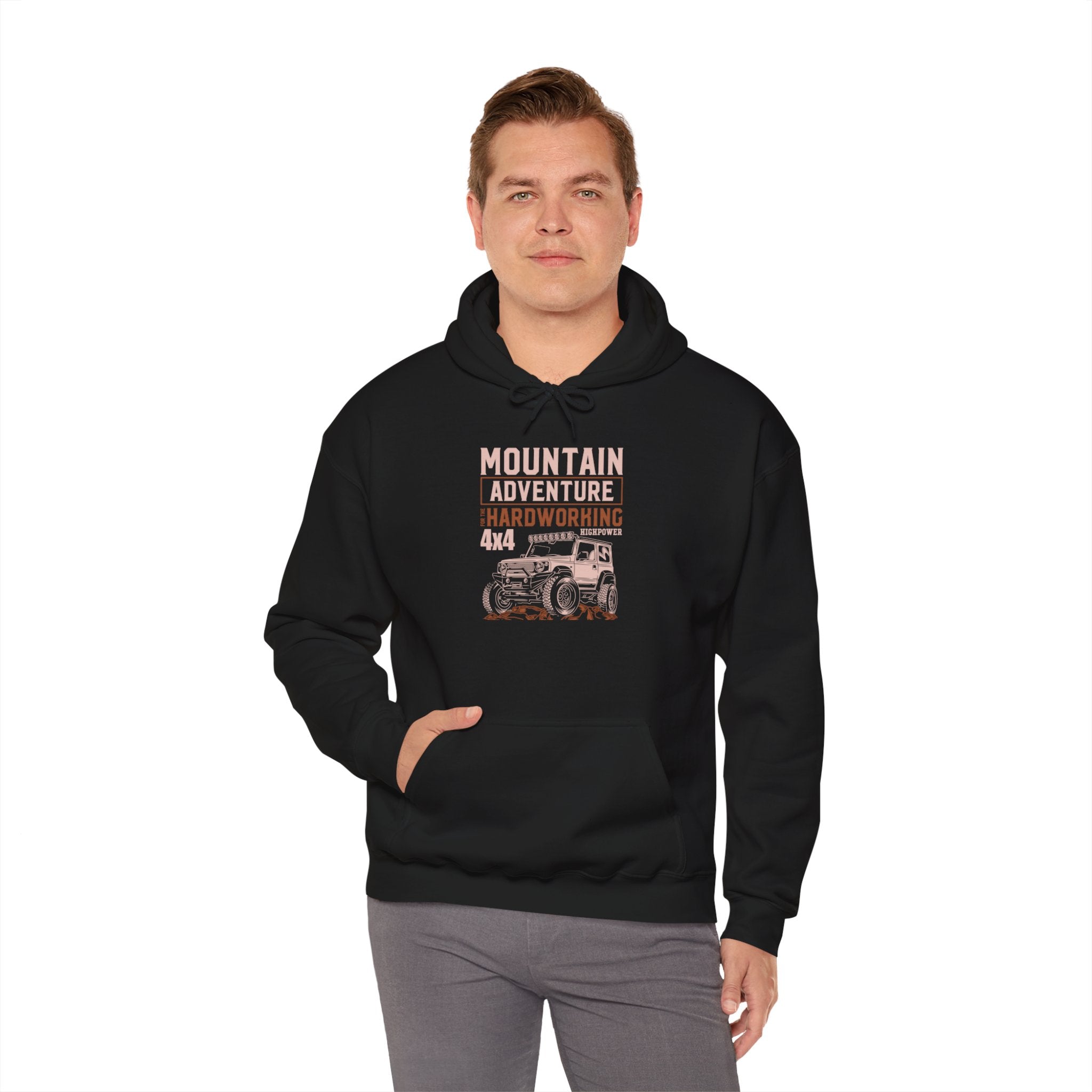 "MOUNTAIN ADVENTURE HARDWORKING 4X4" Unisex Heavy Blend™ Hooded Sweatshirt