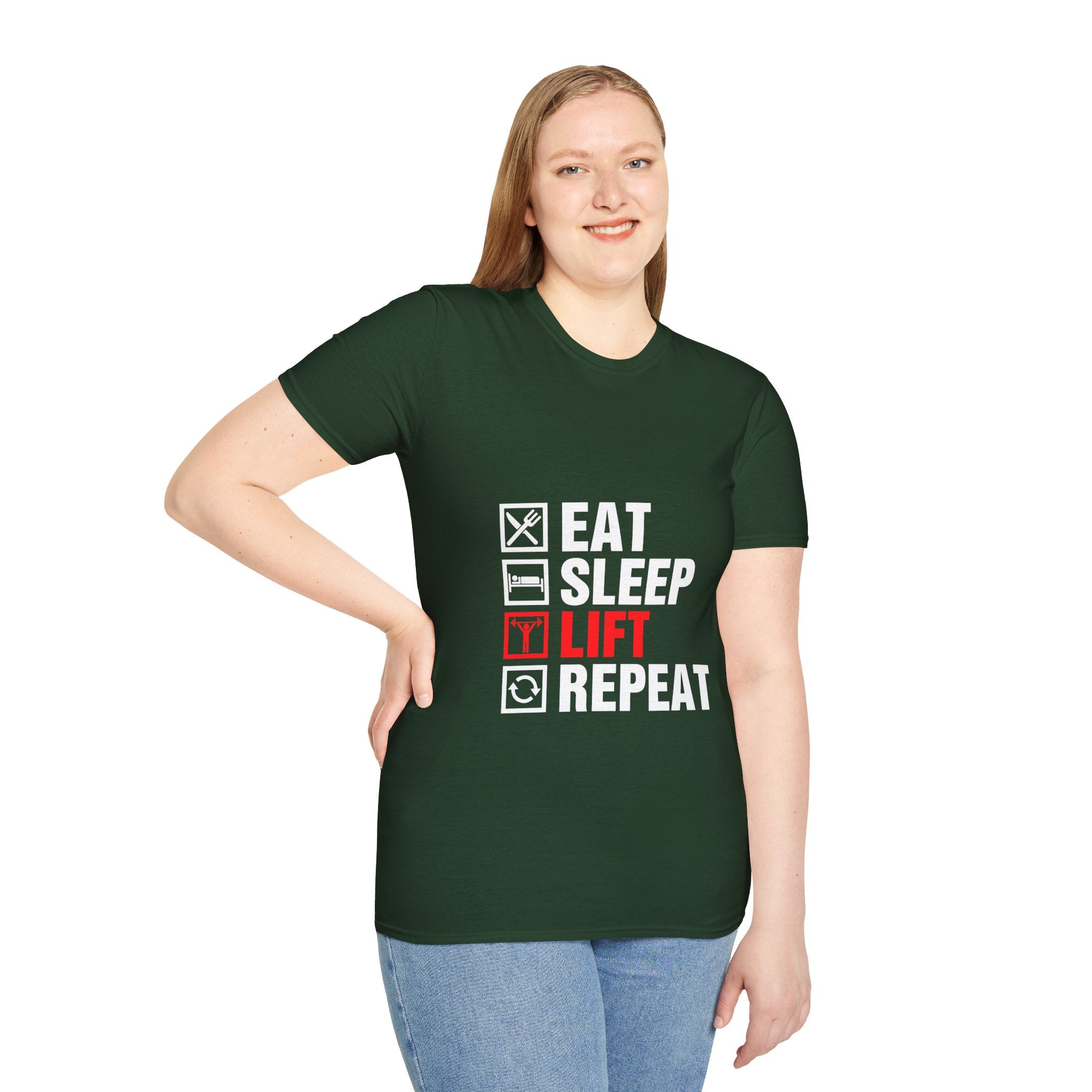 "Eat Sleep Lift Repeat" Unisex Soft Style T-Shirt