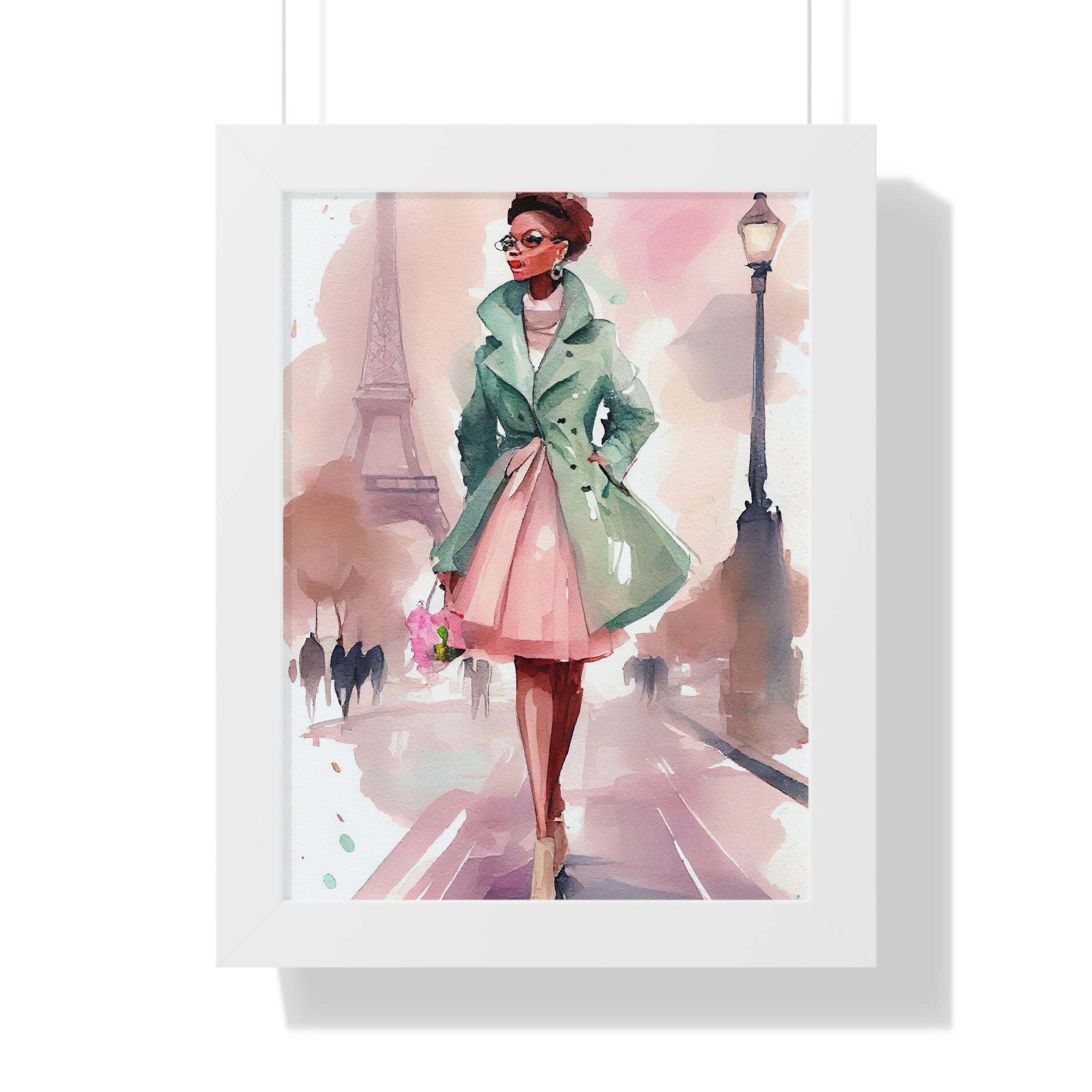 "BLACK WOMAN PARIS GLASSES" Framed Vertical Poster