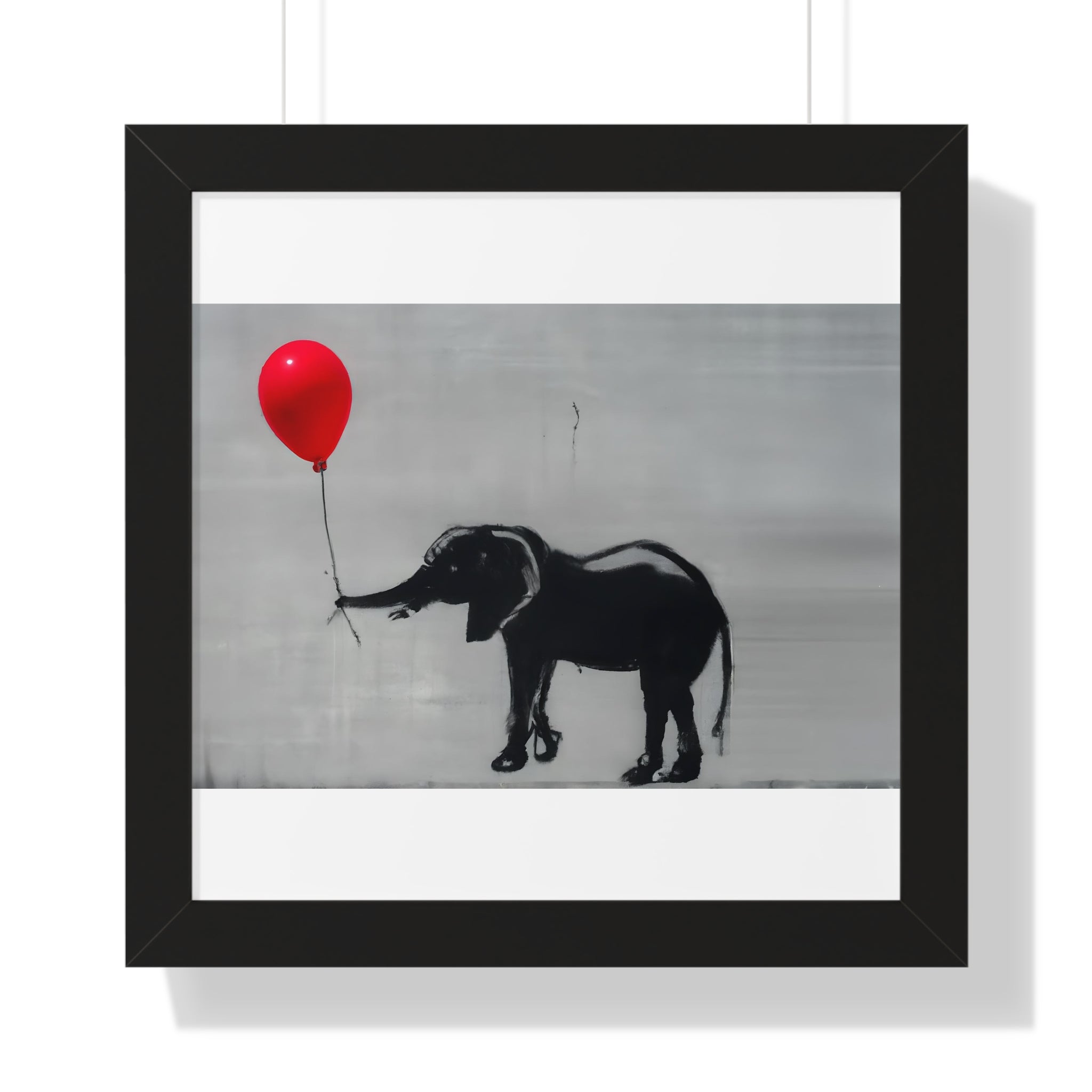 "BANKSY-STYLE ELEPHANT HOLDING A RED BALLOON" Framed Vertical Poster