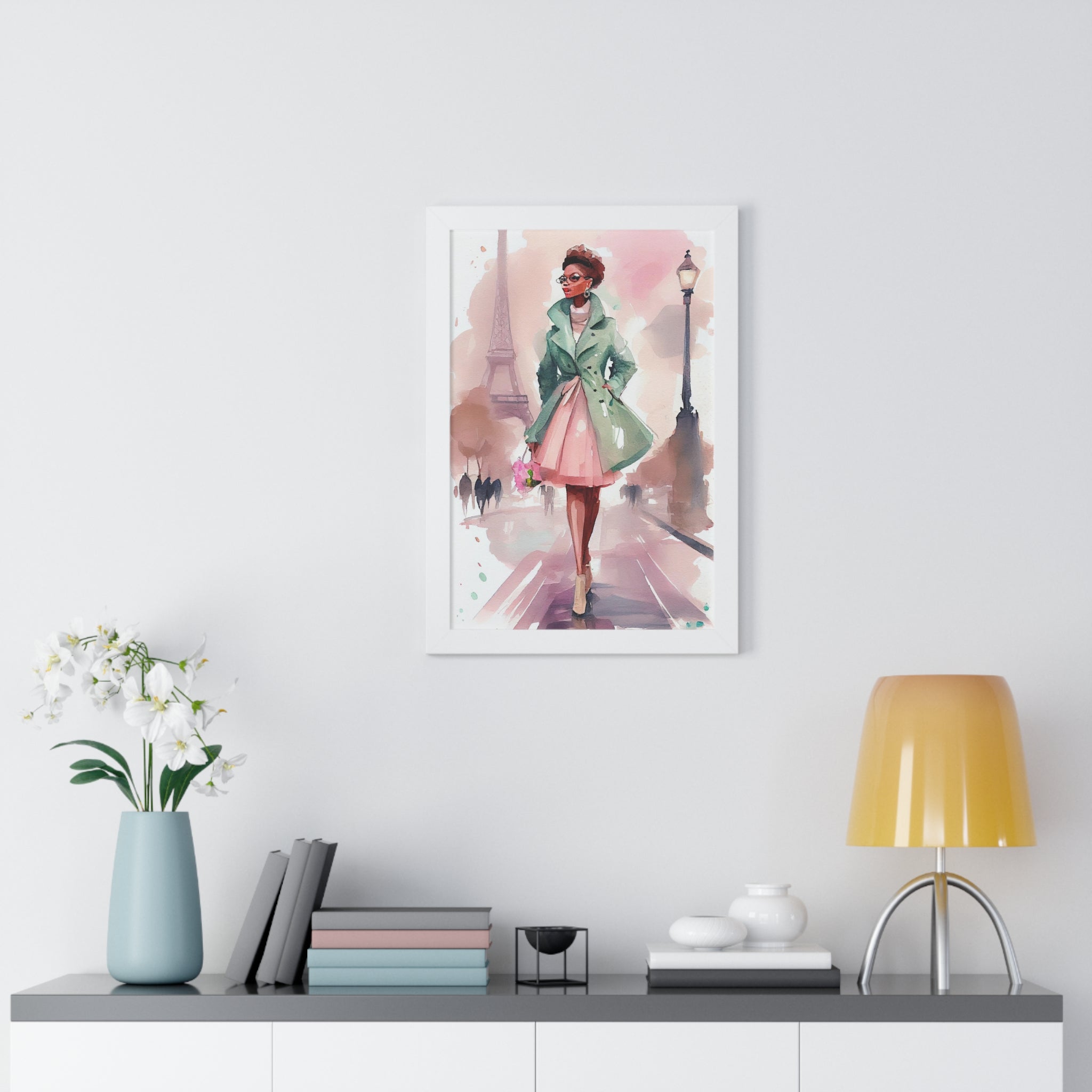 "BLACK WOMAN PARIS GLASSES" Framed Vertical Poster