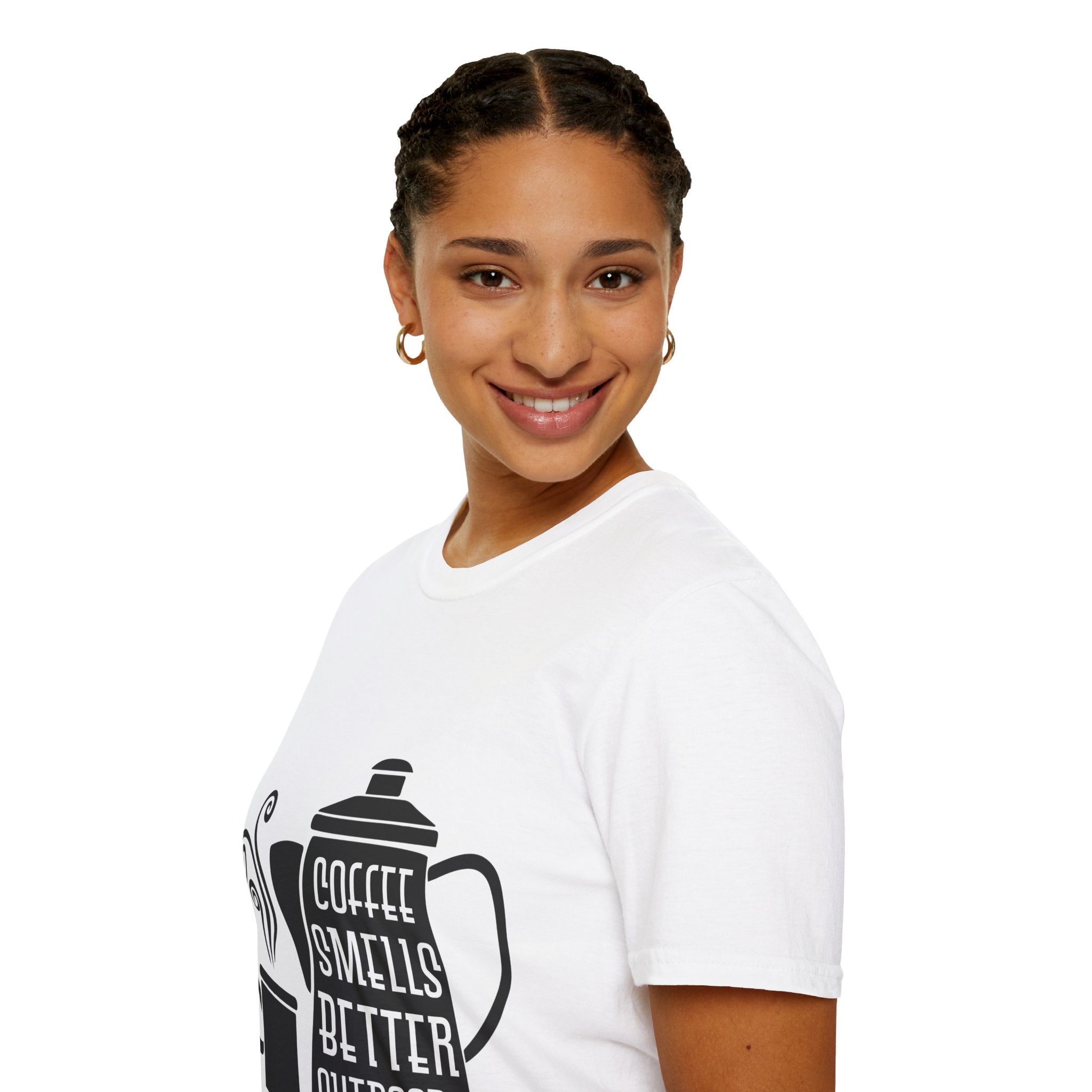 "COFFEE SMELLS BETTER OUTDOORS" Unisex Soft style T-Shirt