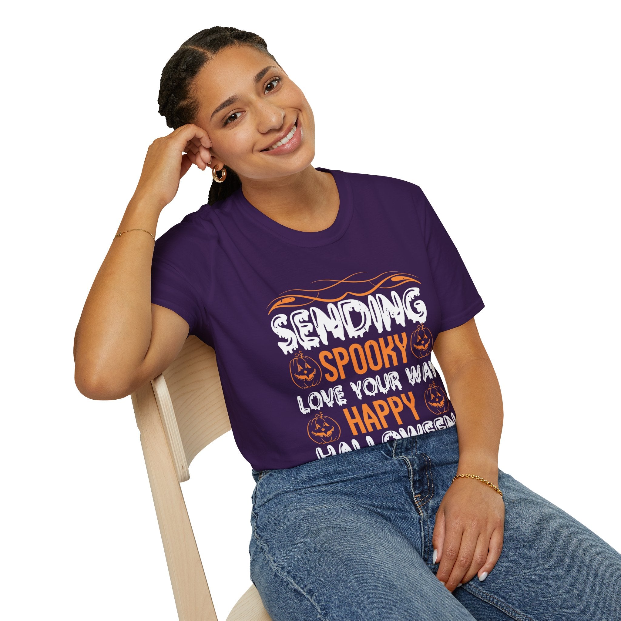 "SENDING SPOOKY LOVE YOUR WAY HAPPY HALLOWEEN" Unisex Soft style T-Shirt