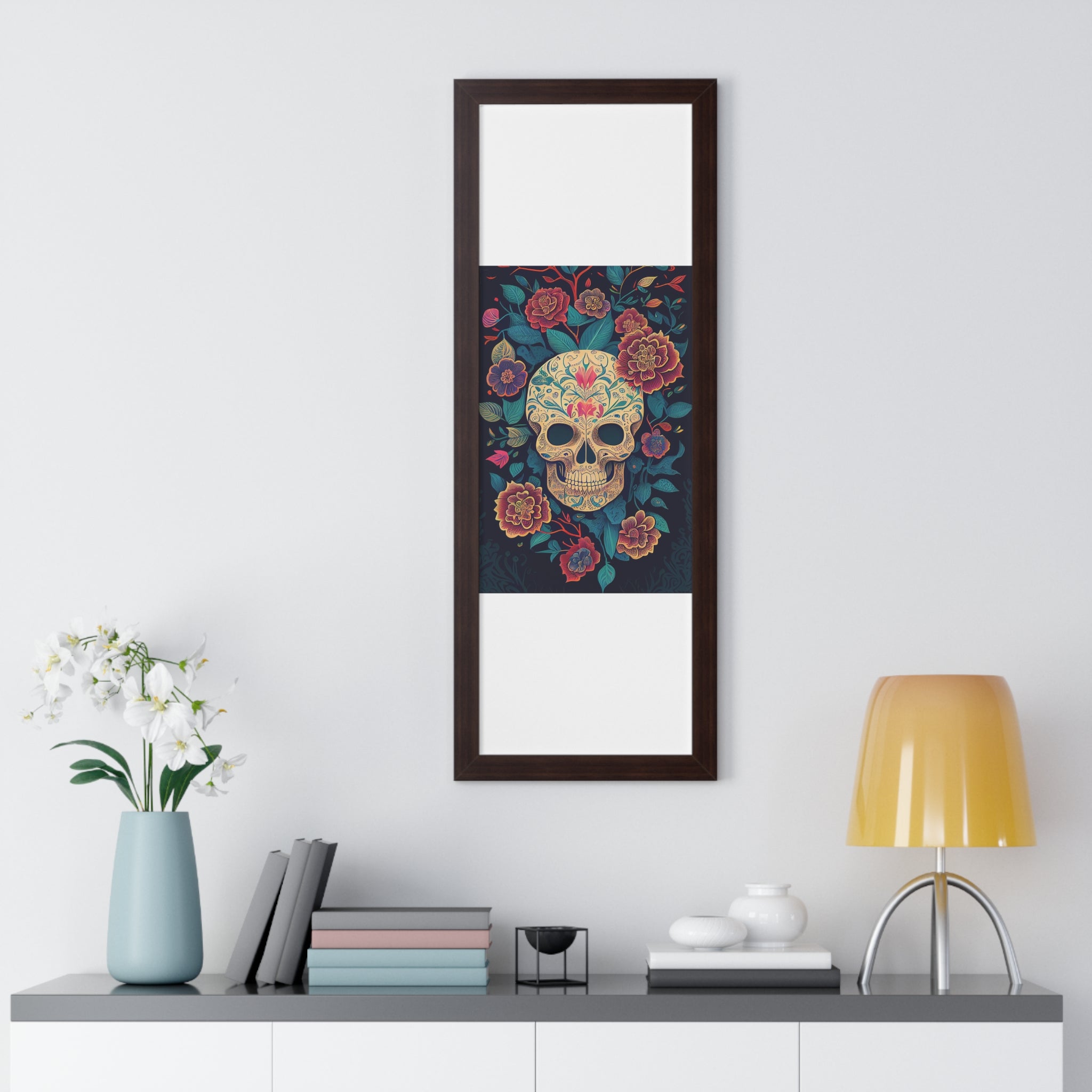 "BEIGE CHINOISERIE SUGAR SKULL" Framed Vertical Poster