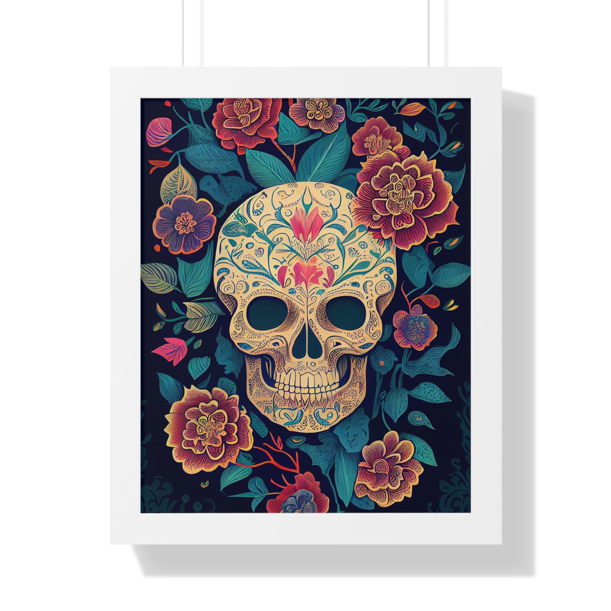 "BEIGE CHINOISERIE SUGAR SKULL" Framed Vertical Poster