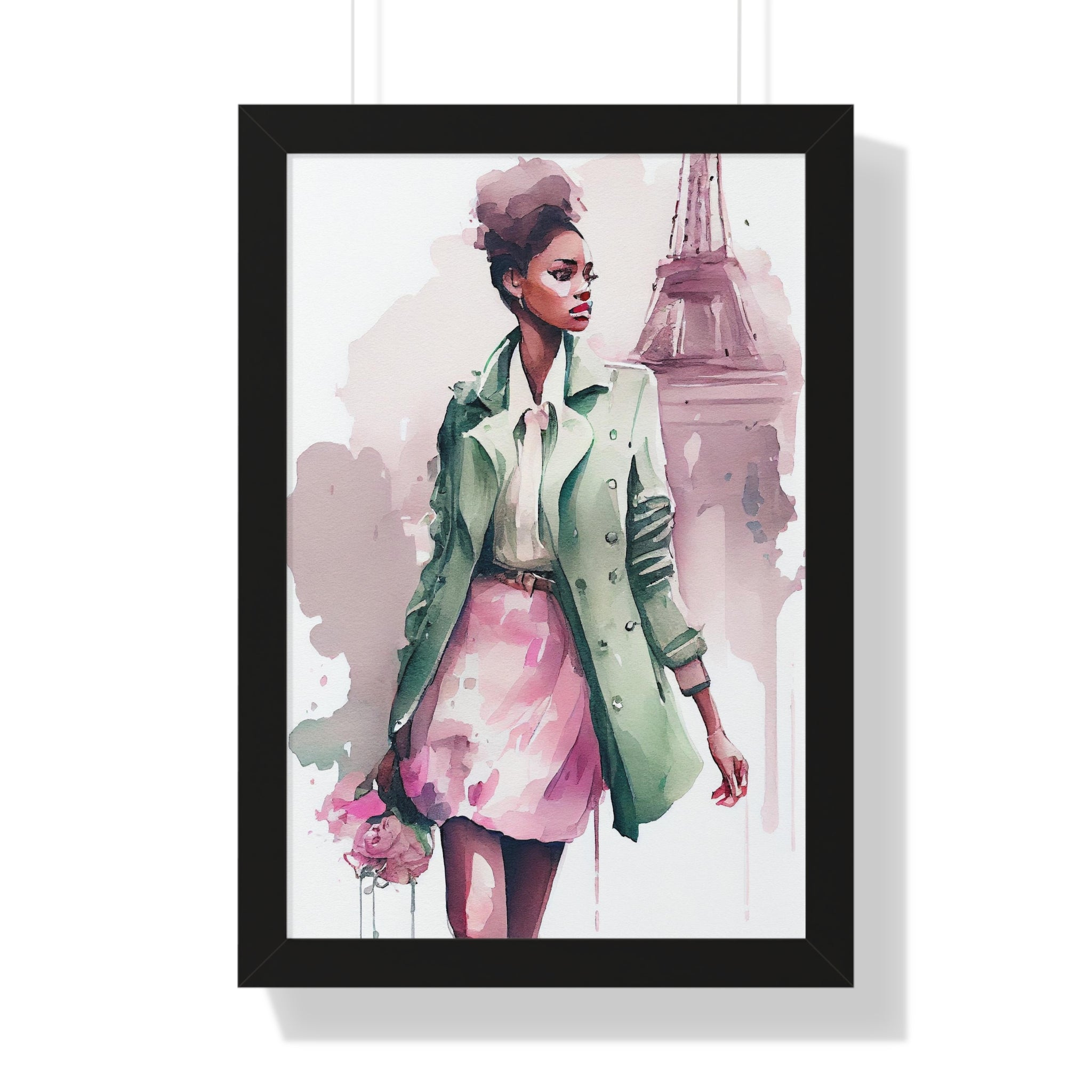 "BLACK WOMAN PARIS STREETS" Framed Vertical Poster