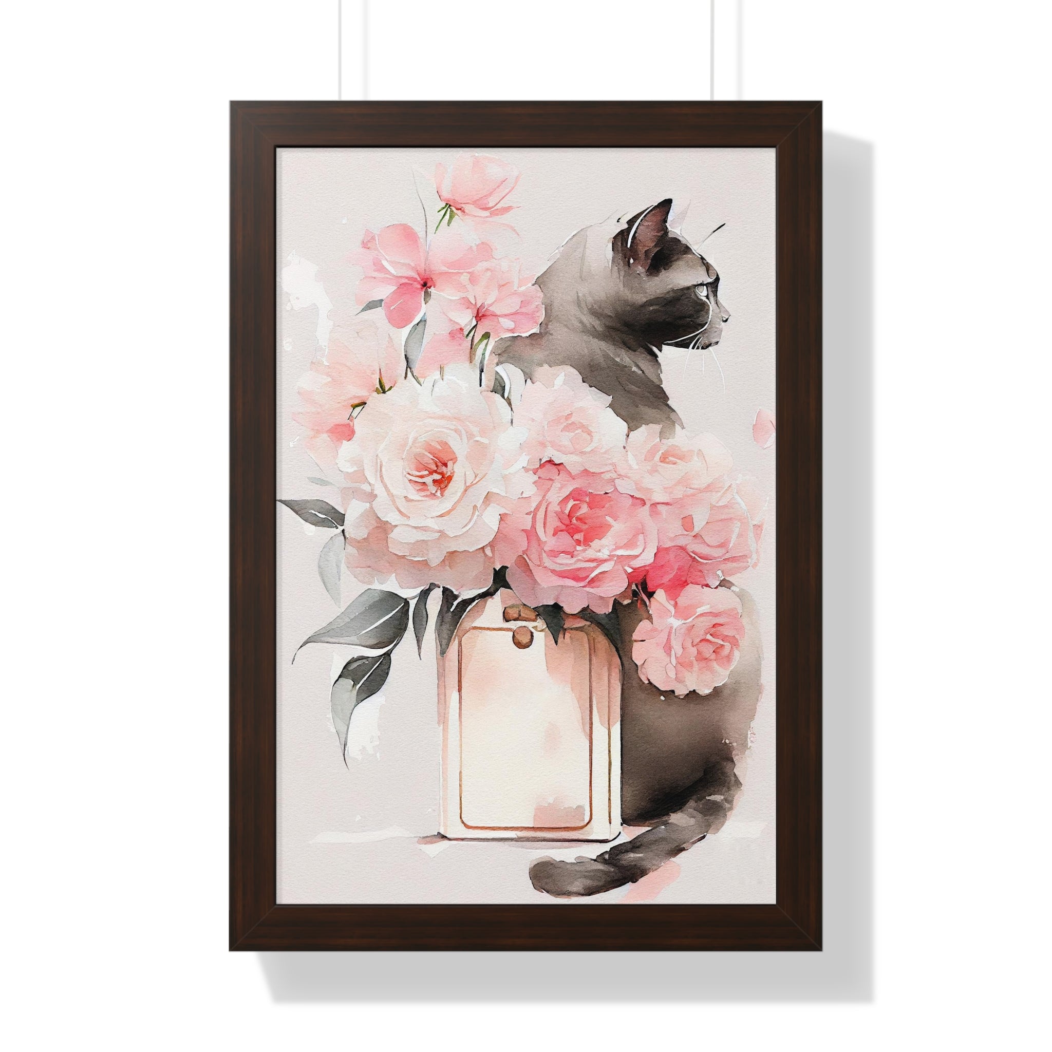 "BLACK CAT PERFUME PEONIES" Framed Vertical Poster