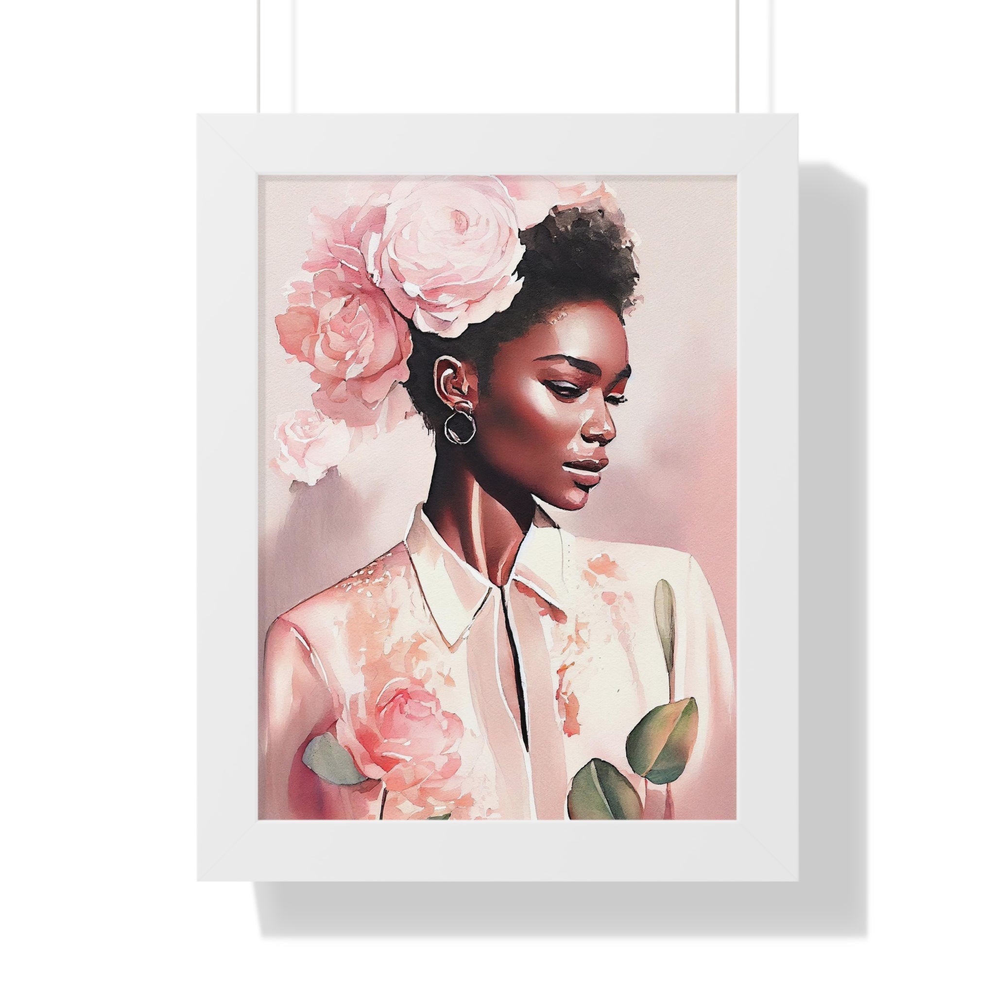 "BLACK WOMAN PEONIES" Framed Vertical Poster