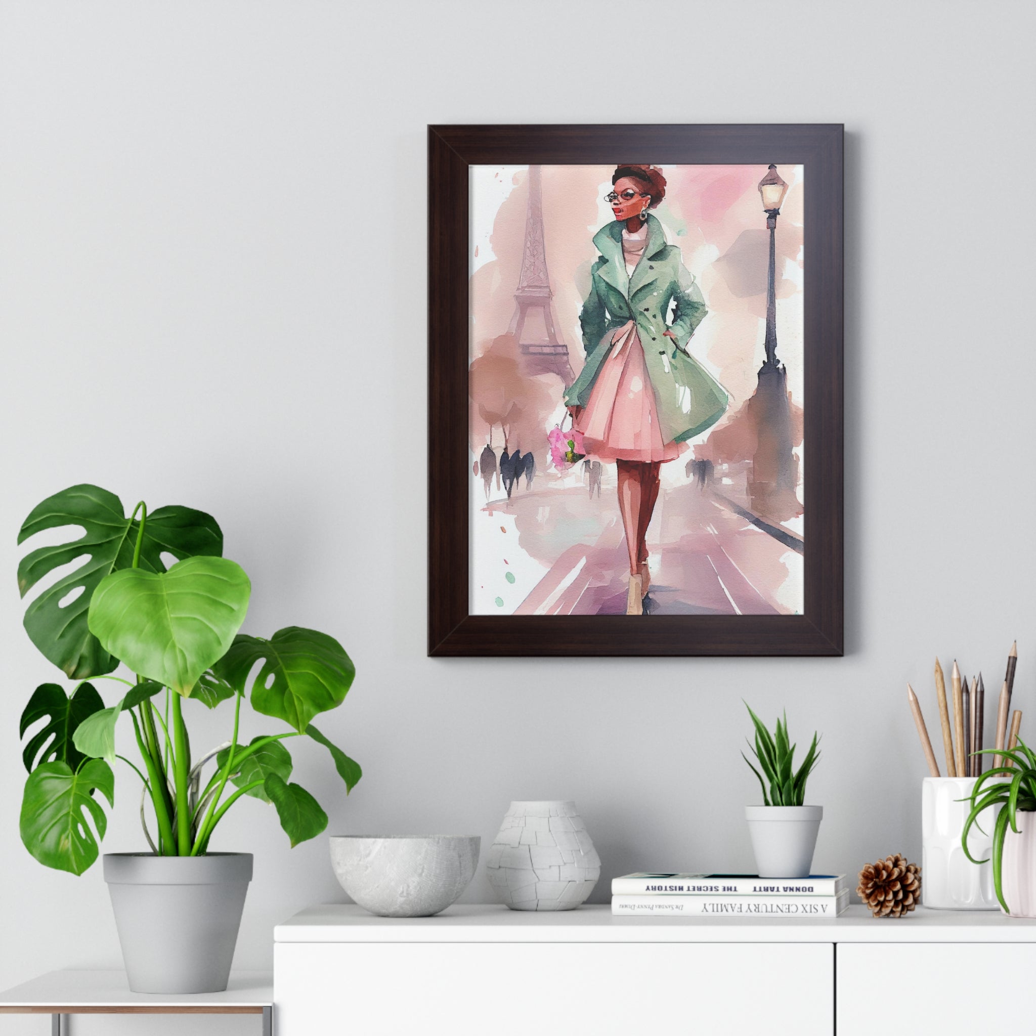 "BLACK WOMAN PARIS GLASSES" Framed Vertical Poster