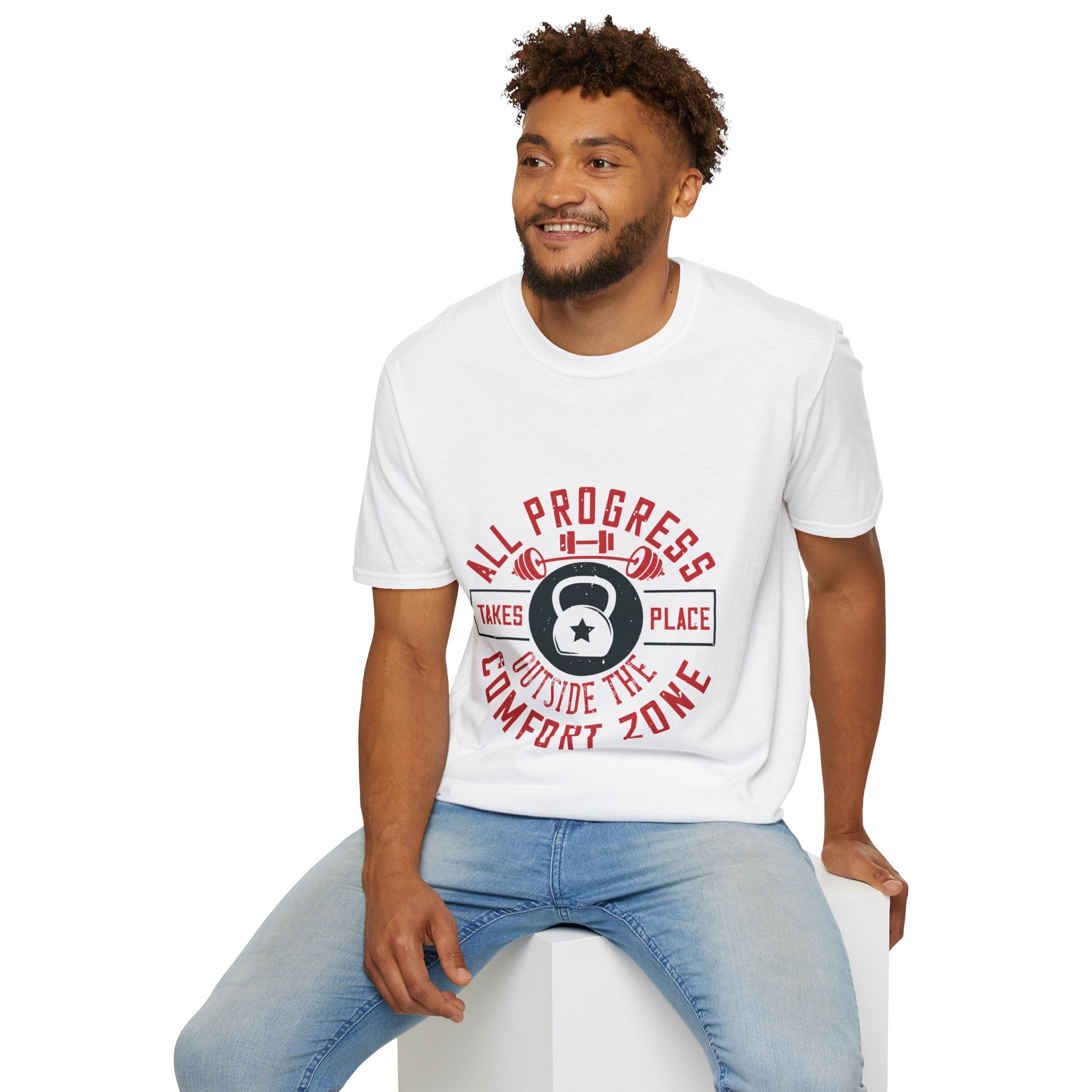 "All ProgressTakes Place Outside Of Comfort Zone" Unisex Soft style T-Shirt