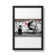 "BANKSY-STYLE GRAFFITI OF A SAD CHILD LOOKING AT DESTROYED EARTH" Framed Vertical Poster