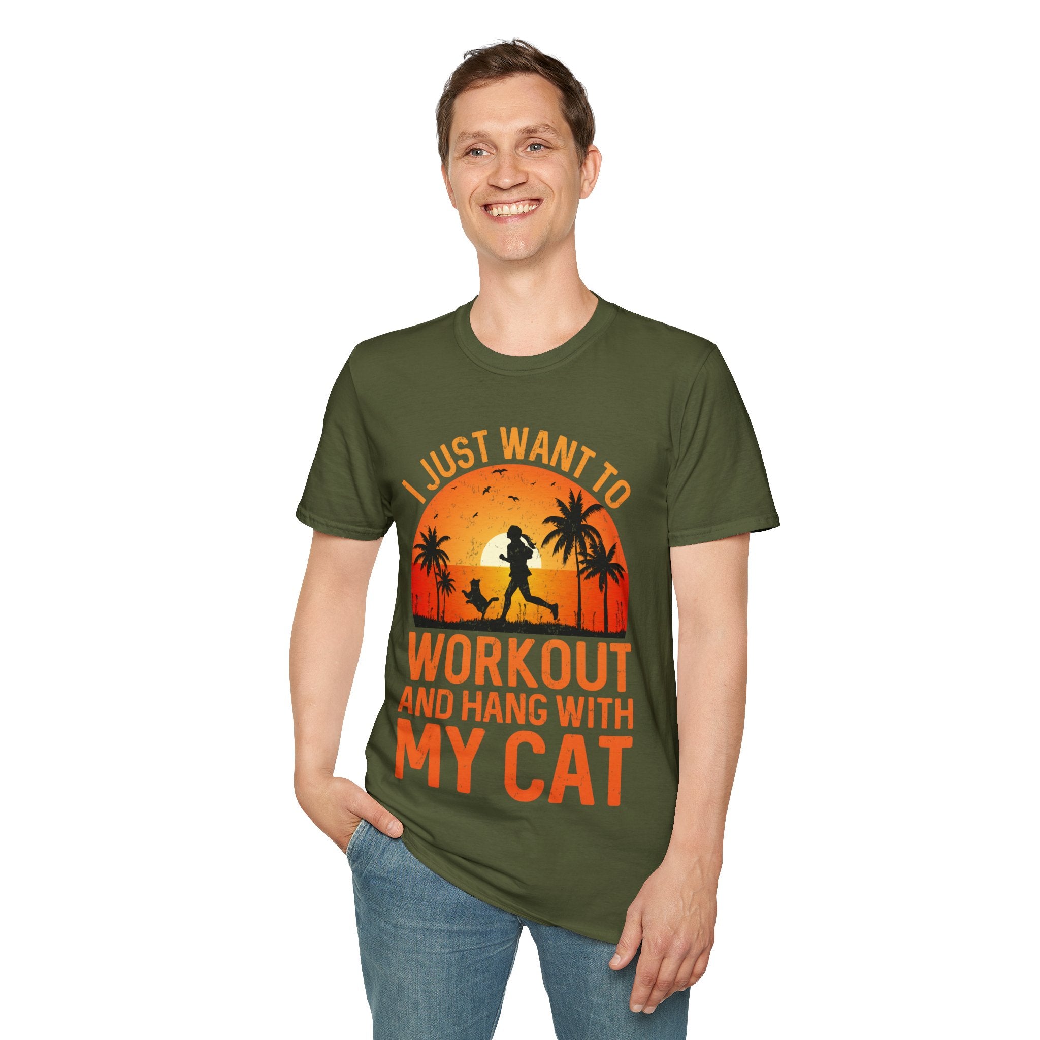 "I Just Want To Workout And Hang With My Cat"   Unisex Soft style T-Shirt