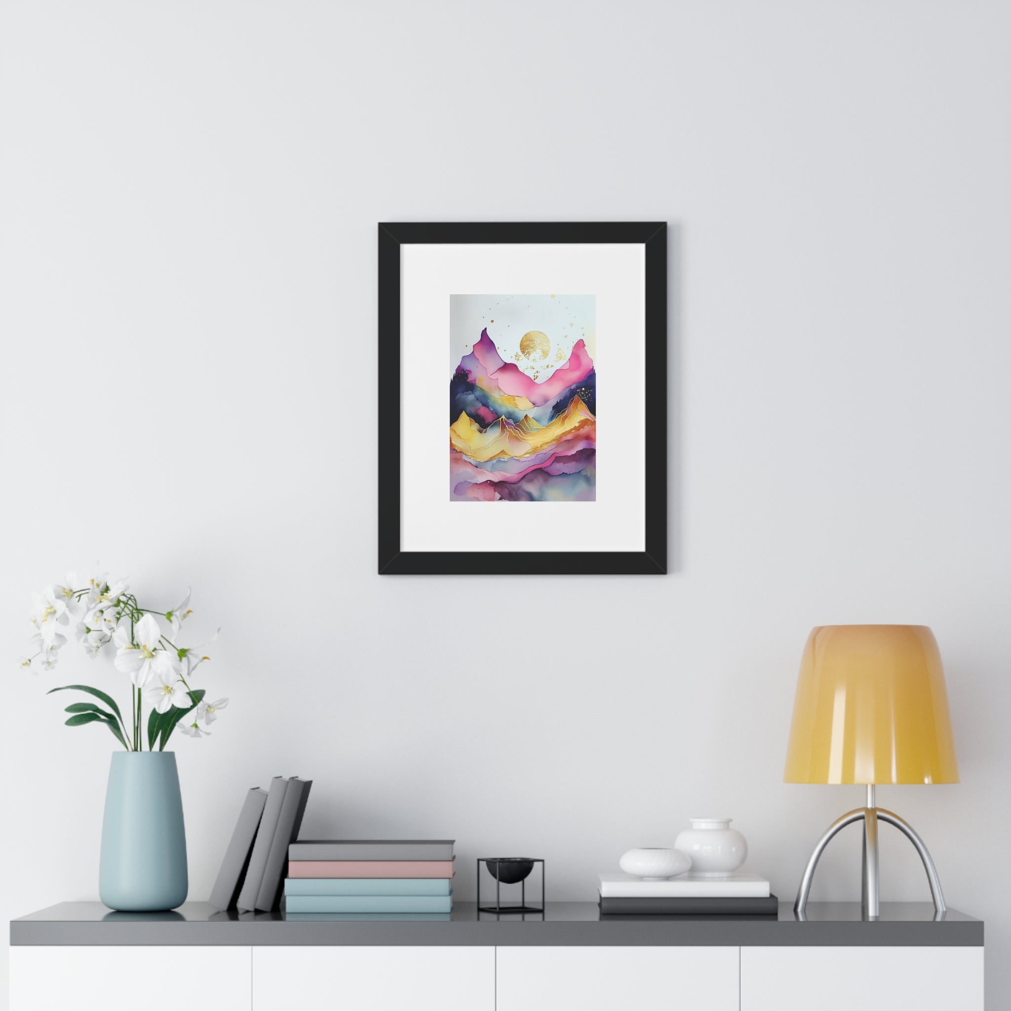 "ABSTRACT ALCOHOLIC INK MOUNTAIN" Framed Vertical Poster