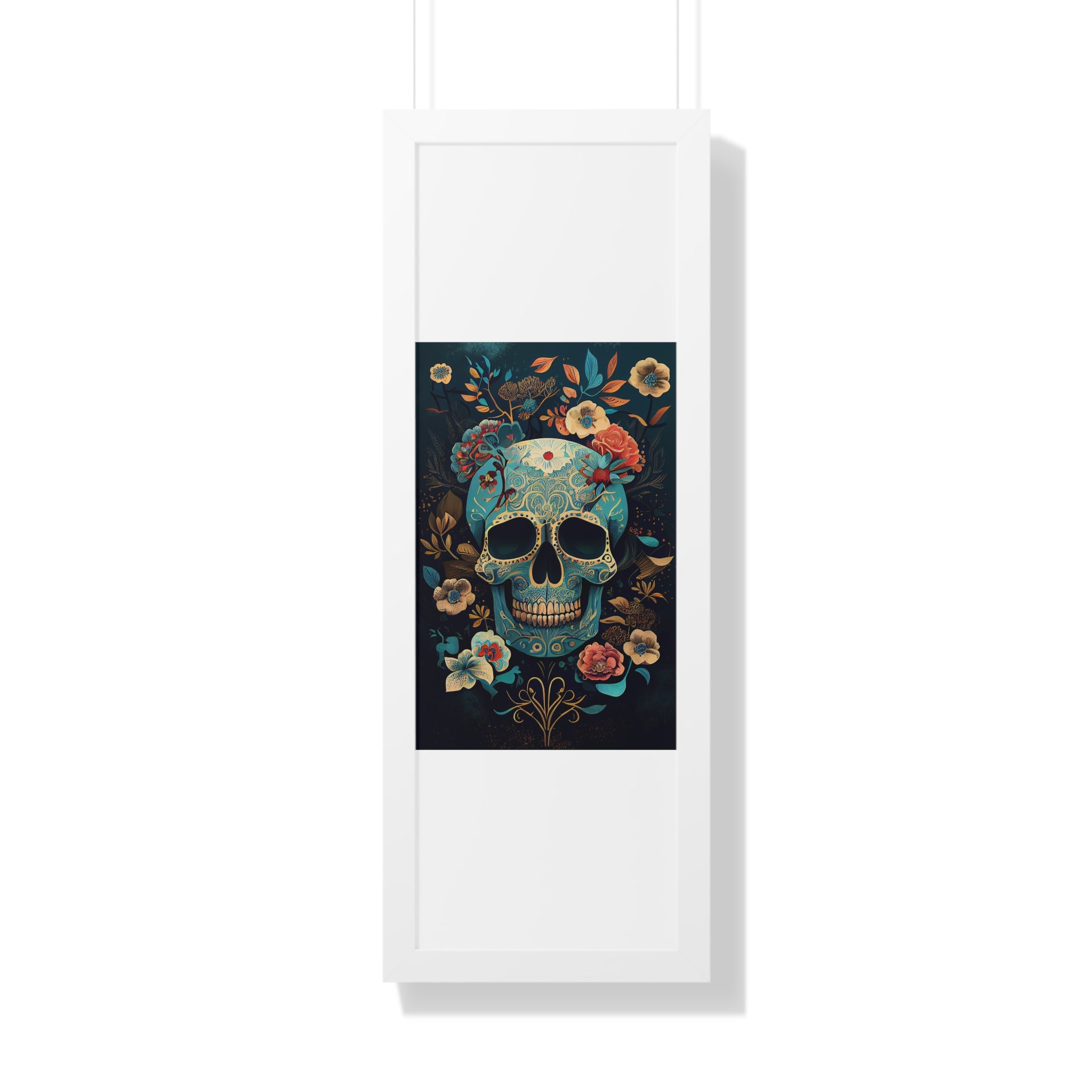 "BLUE CHINOISERIE SUGAR SKULL" Framed Vertical Poster