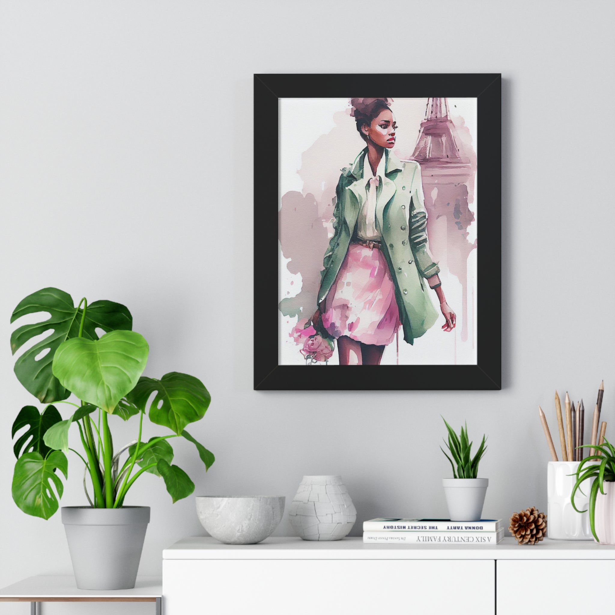 "BLACK WOMAN PARIS STREETS" Framed Vertical Poster