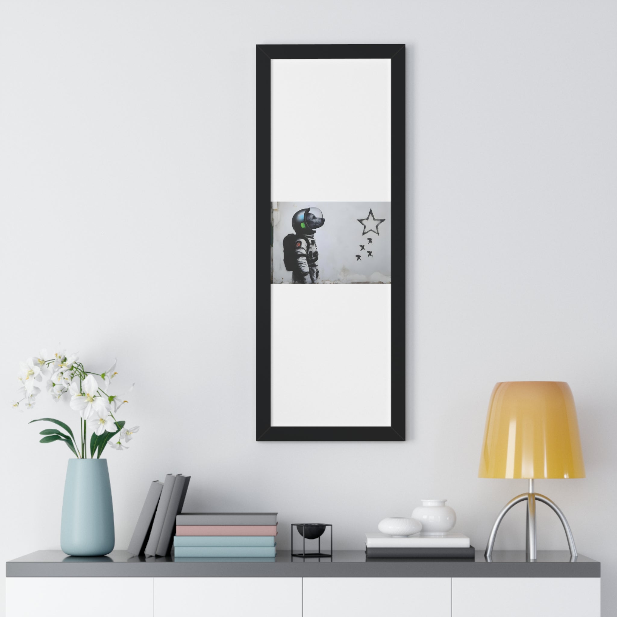 "BANKSY-STYLE ASTRONAUT DOG LOOKING TO THE STARS" Framed Vertical Poster