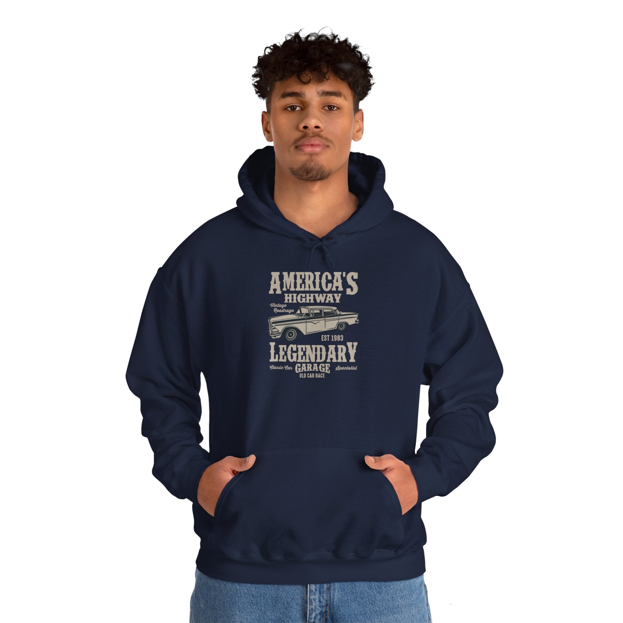 "AMERICA'S HIGHWAY LEGENDARY GARAGE" Unisex Heavy Blend™ Hooded Sweatshirt