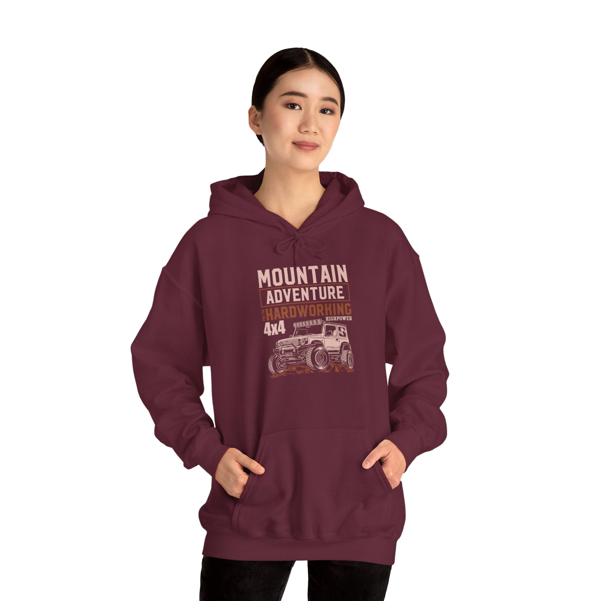 "MOUNTAIN ADVENTURE HARDWORKING 4X4" Unisex Heavy Blend™ Hooded Sweatshirt