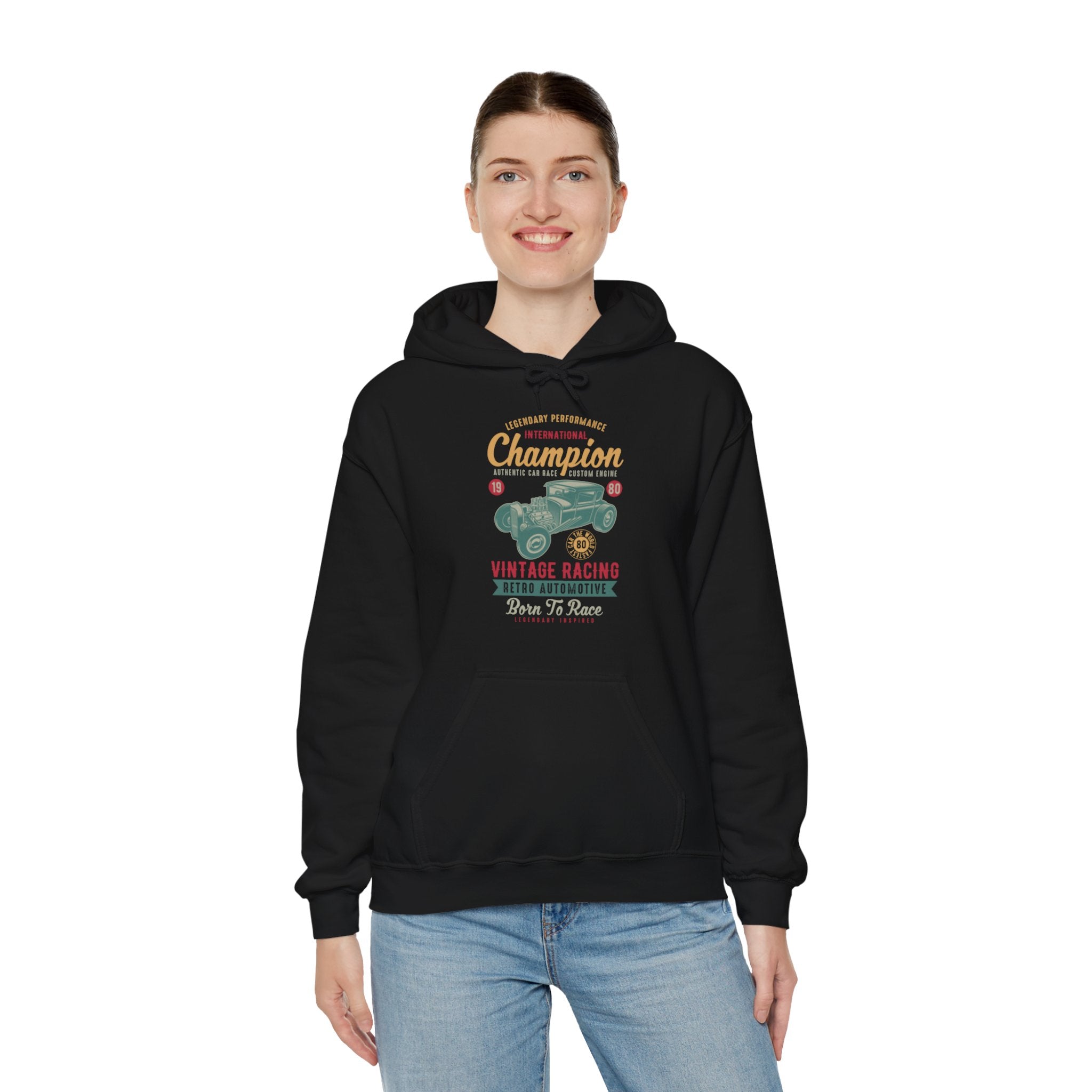 "CHAMPION VINTAGE RACING RETRO AUTOMATIVE BORN TO RACE" Unisex Heavy Blend™ Hooded Sweatshirt