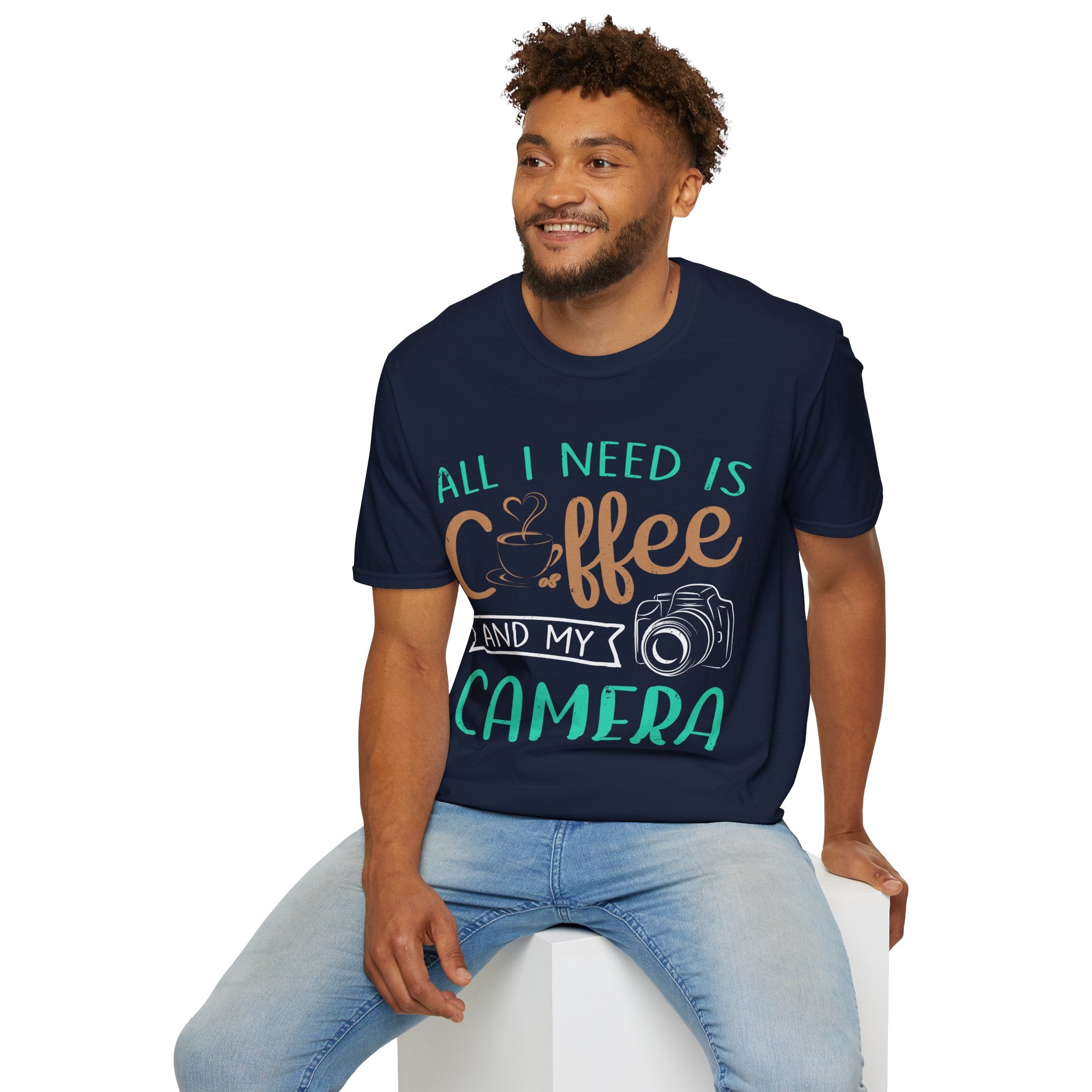 "ALL I NEED IS COFFEE AND MY CAMERA" Unisex Soft style T-Shirt