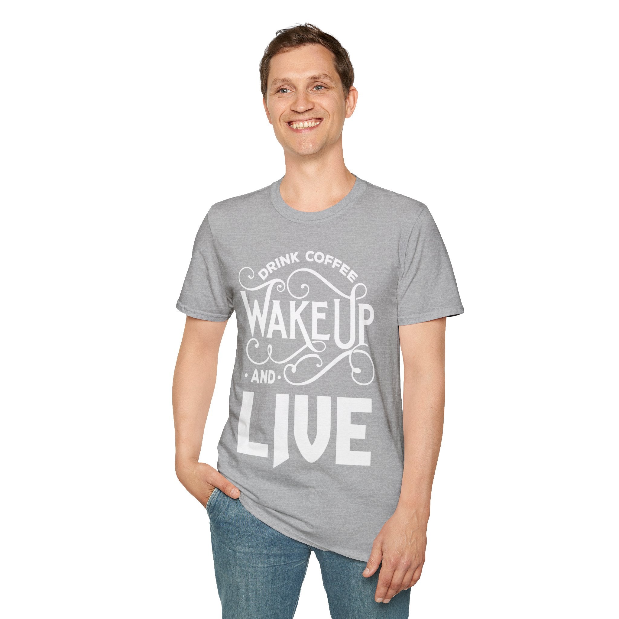 "DRINK COFFEE WAKE UP AND LIVE" Unisex Soft style T-Shirt