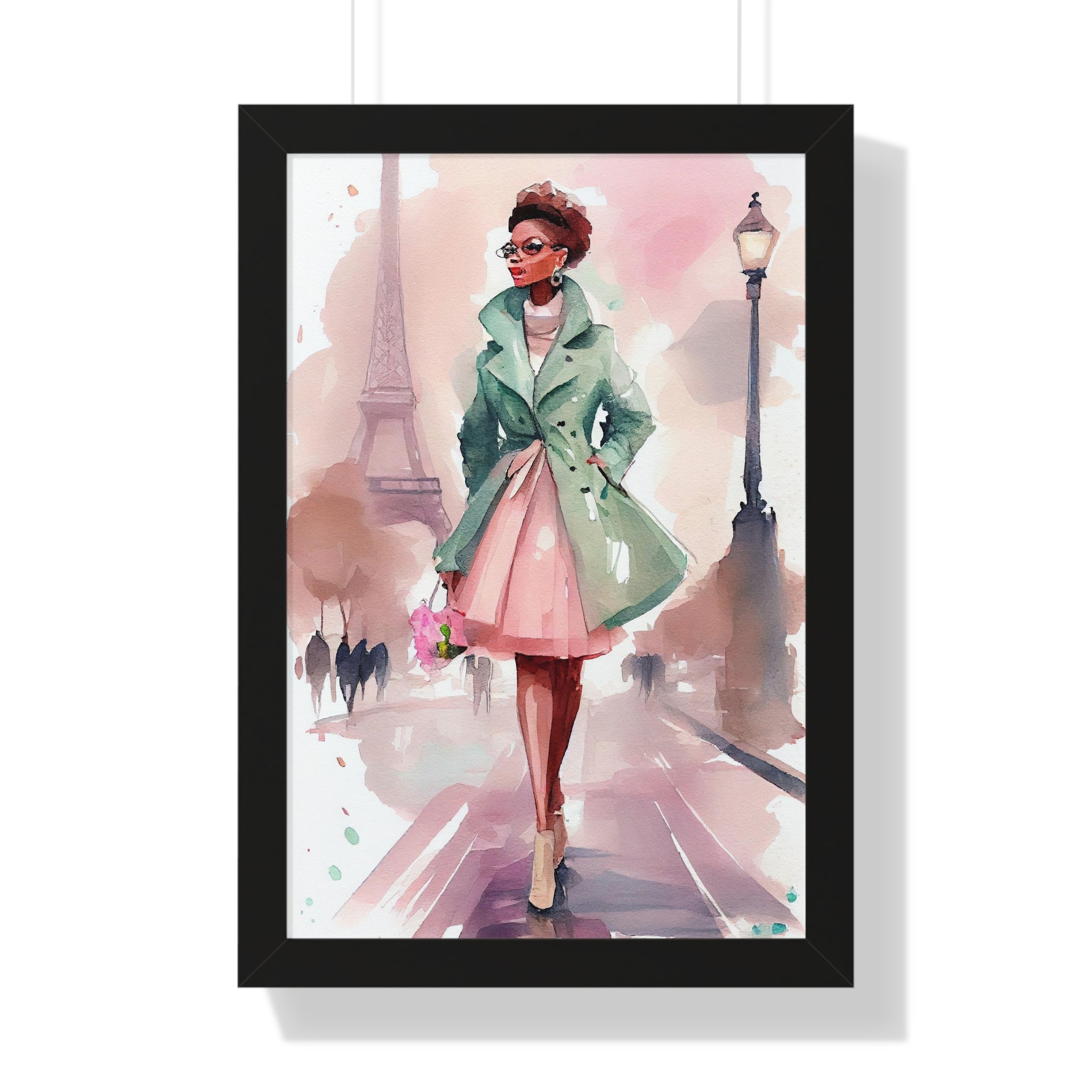 "BLACK WOMAN PARIS GLASSES" Framed Vertical Poster