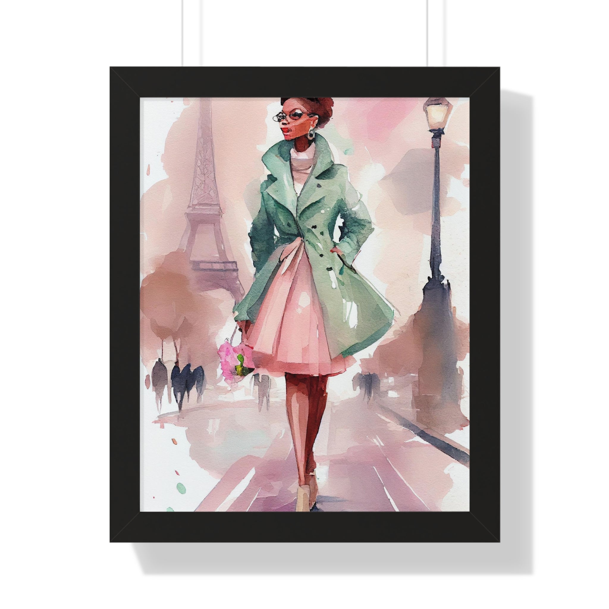 "BLACK WOMAN PARIS GLASSES" Framed Vertical Poster