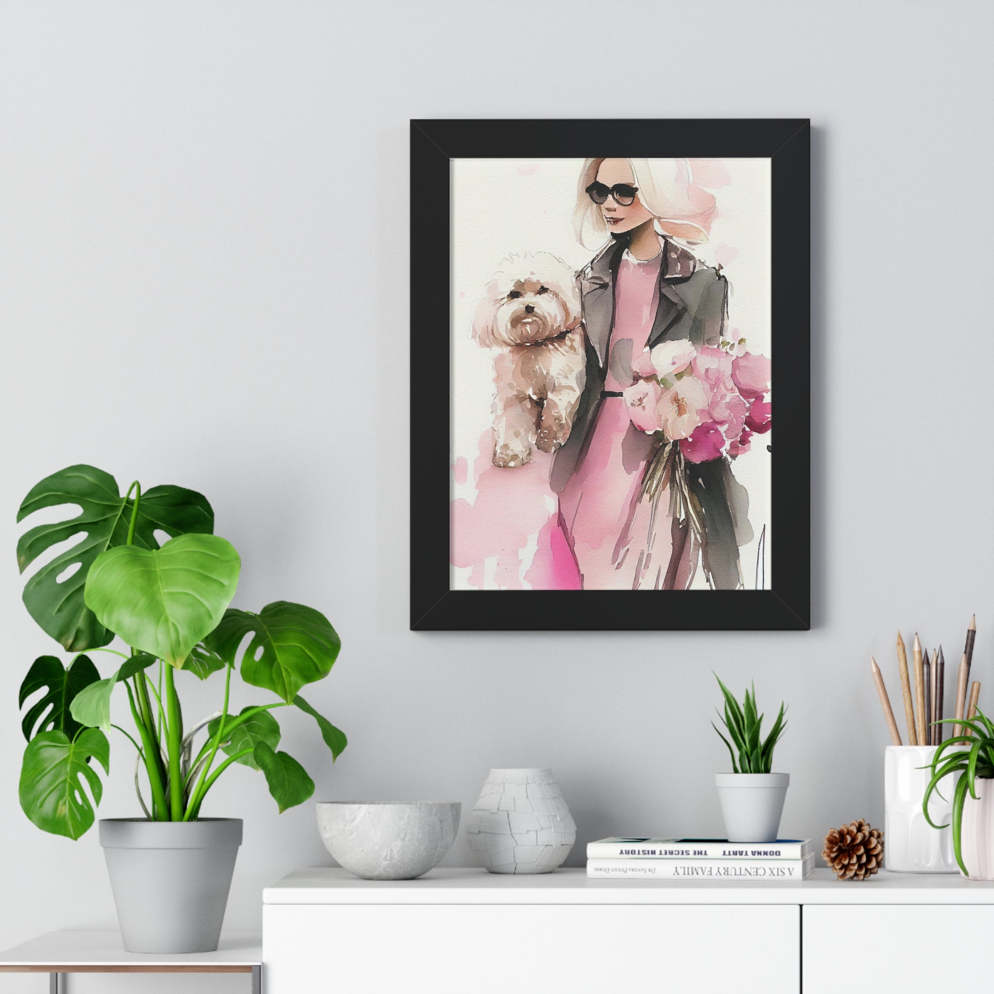 "BLONDE LADY MALTIPOO SUNGLASSES" Framed Vertical Poster