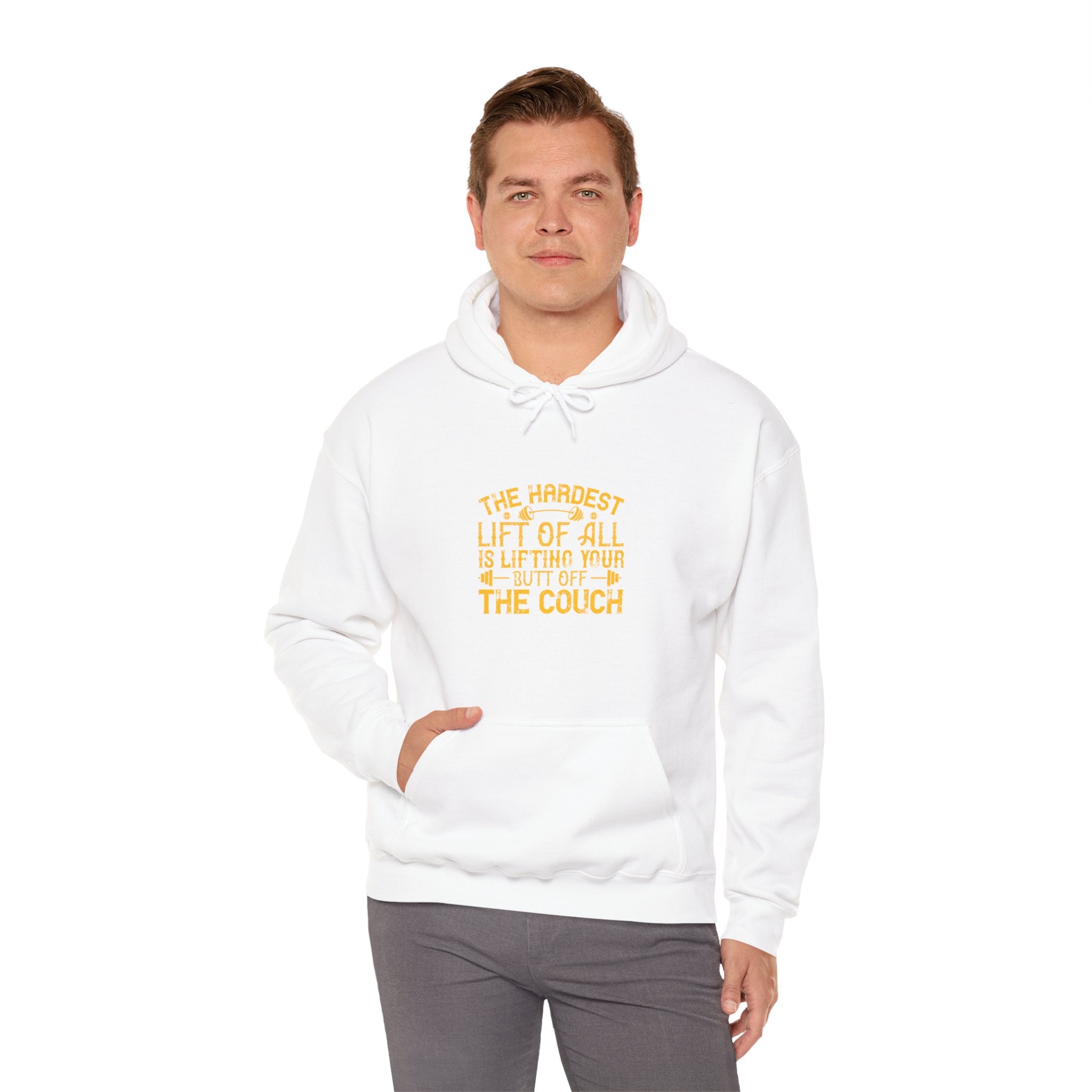 "The hardest lift of all is lifting your butt off the couch"  Unisex Heavy Blend™ Hooded Sweatshirt