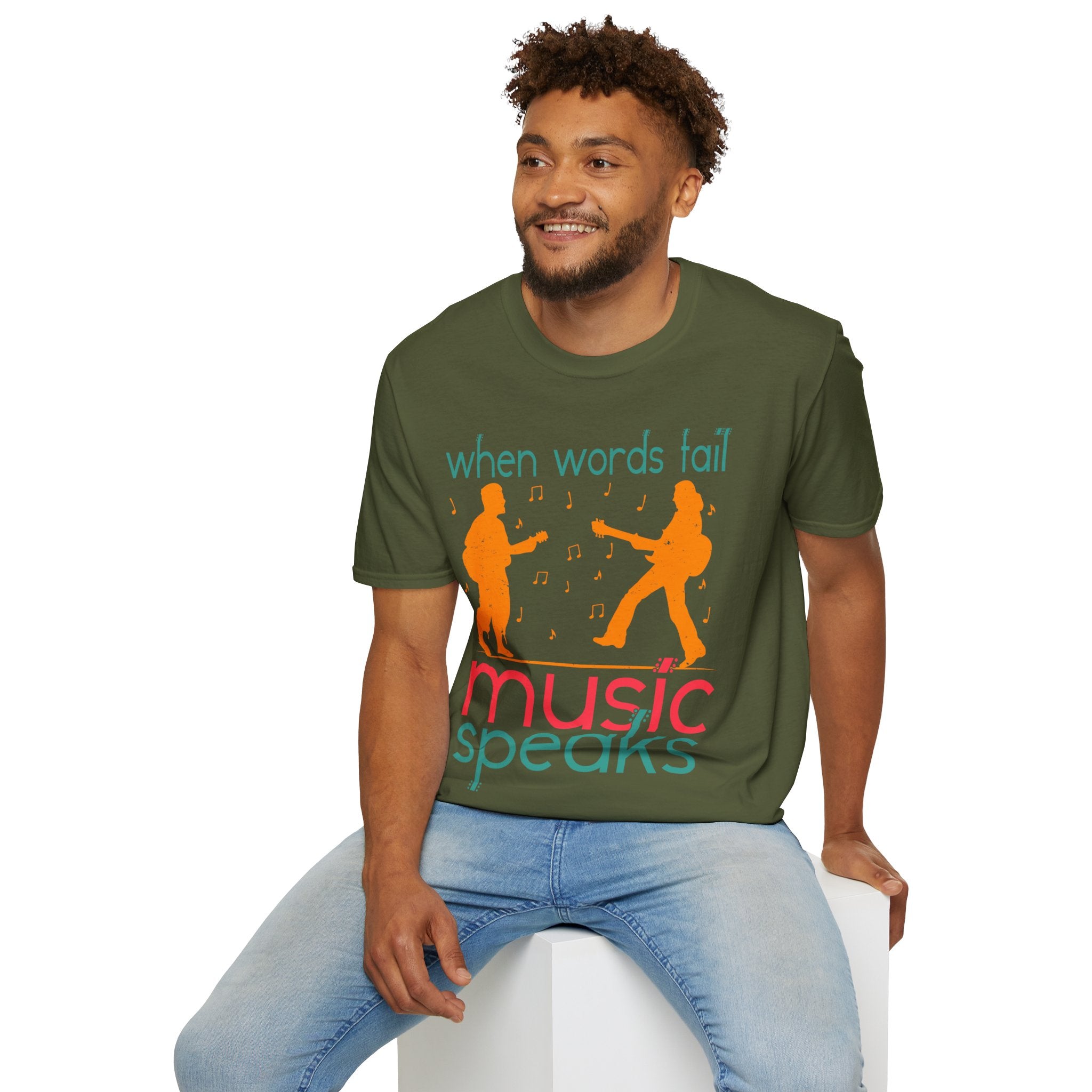 "When Words Fail Music Speaks" Unisex Soft style T-Shirt