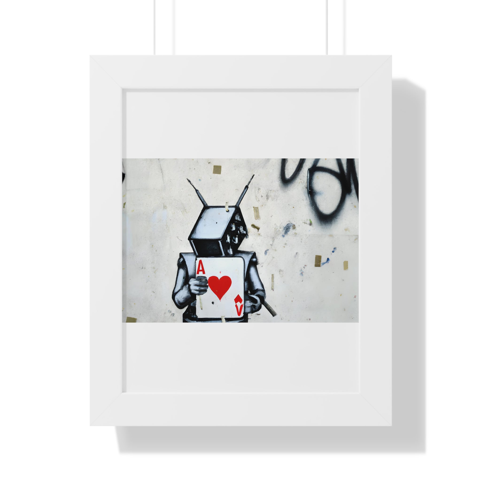 "BANKSY-STYLE GRAFFITI OF A ROBOT PLAYING CARDS" Framed Vertical Poster