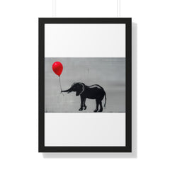 "BANKSY-STYLE ELEPHANT HOLDING A RED BALLOON" Framed Vertical Poster