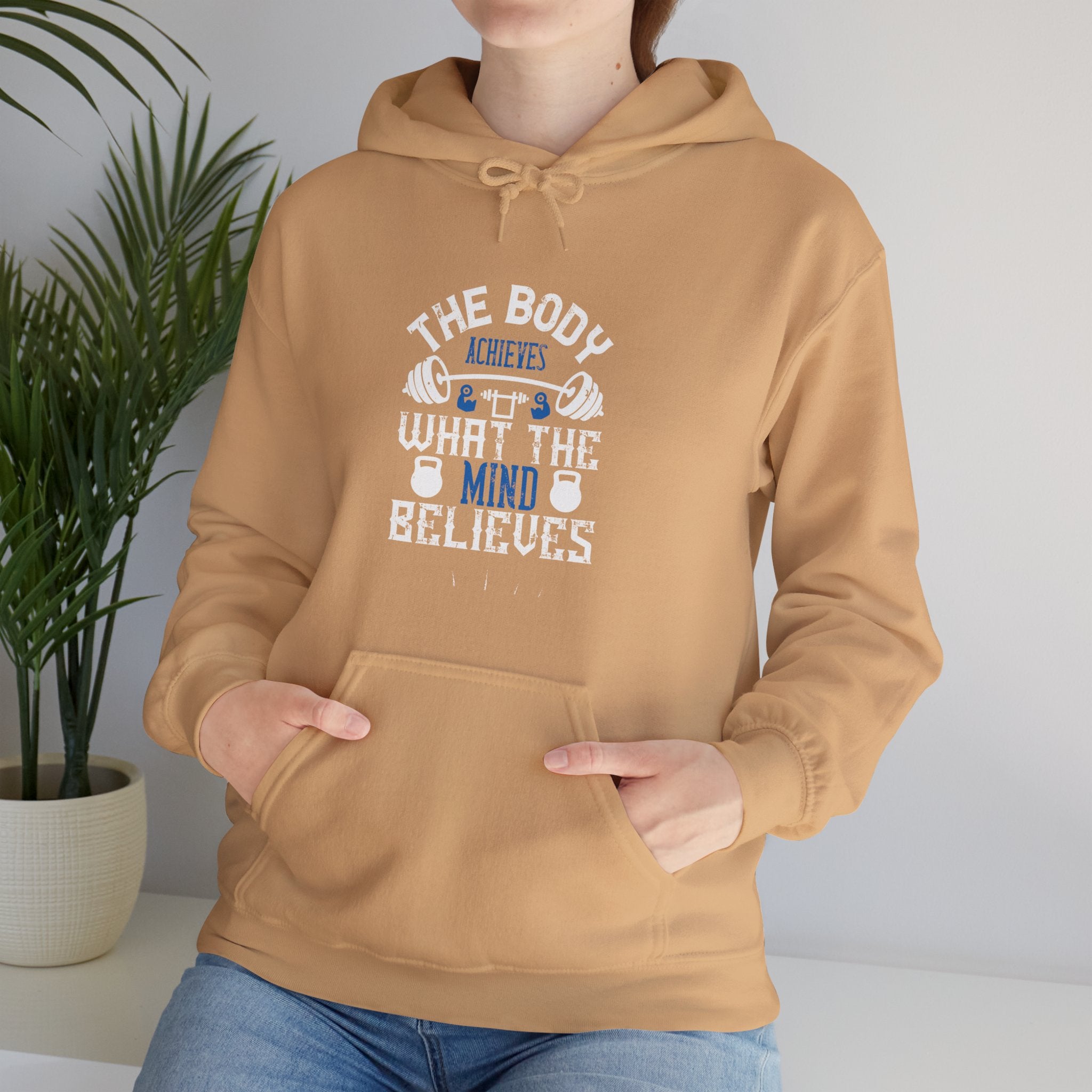 "The body achieves what the mind believes" Unisex Heavy Blend™ Hooded Sweatshirt