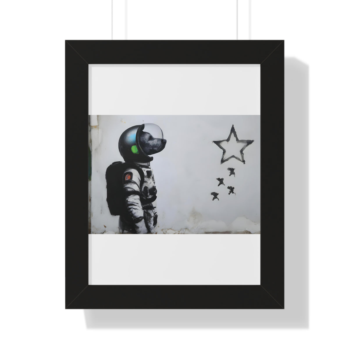 "BANKSY-STYLE ASTRONAUT DOG LOOKING TO THE STARS" Framed Vertical Poster