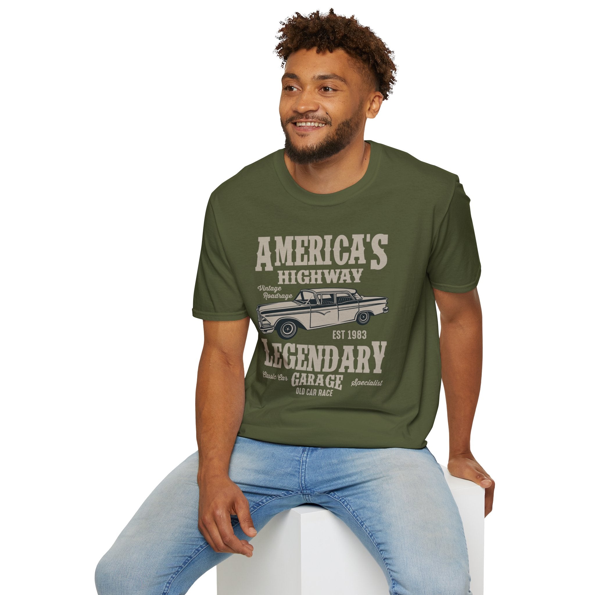 "AMERICA'S HIGHWAY LEGENDARY GARAGE" Unisex Soft style T-Shirt