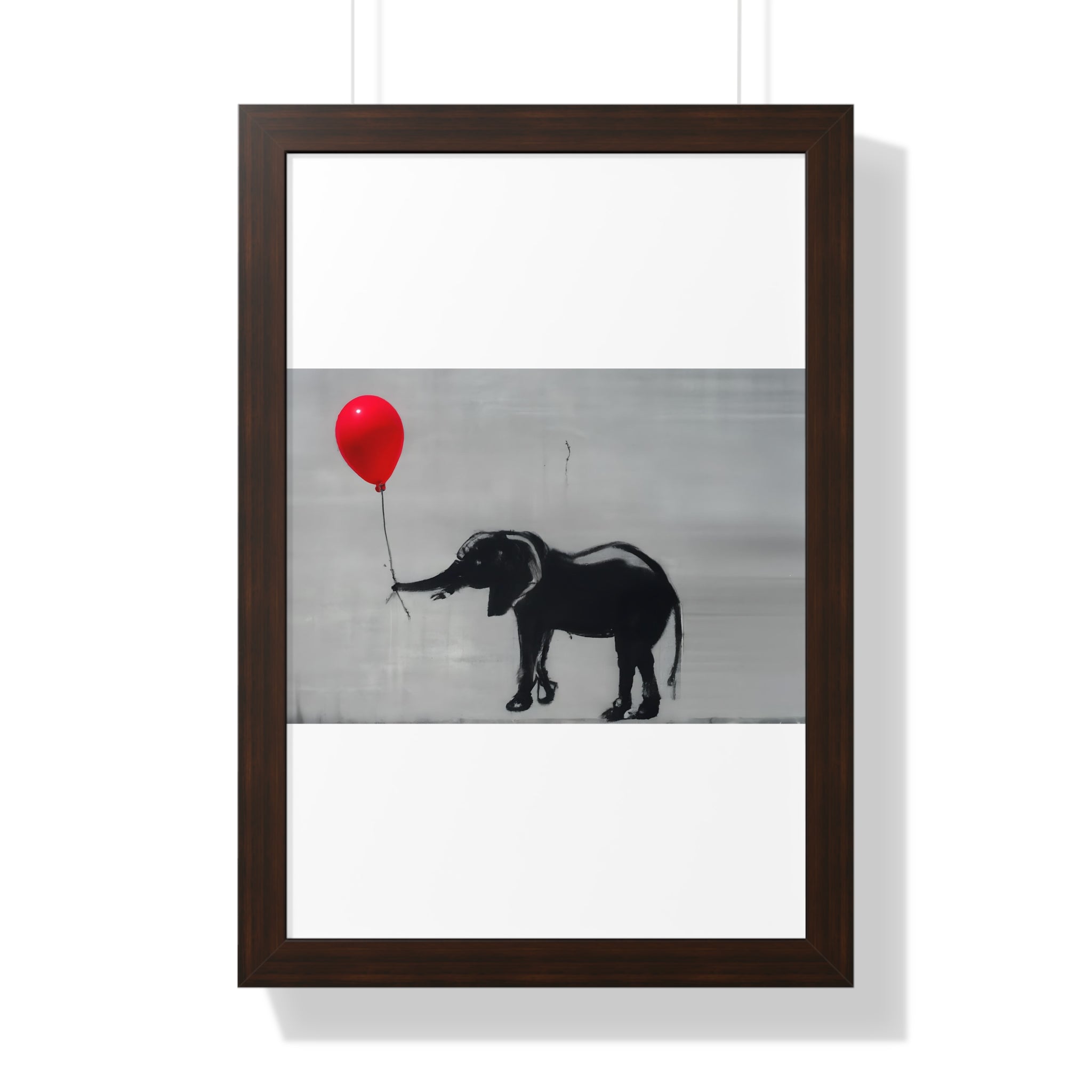 "BANKSY-STYLE ELEPHANT HOLDING A RED BALLOON" Framed Vertical Poster