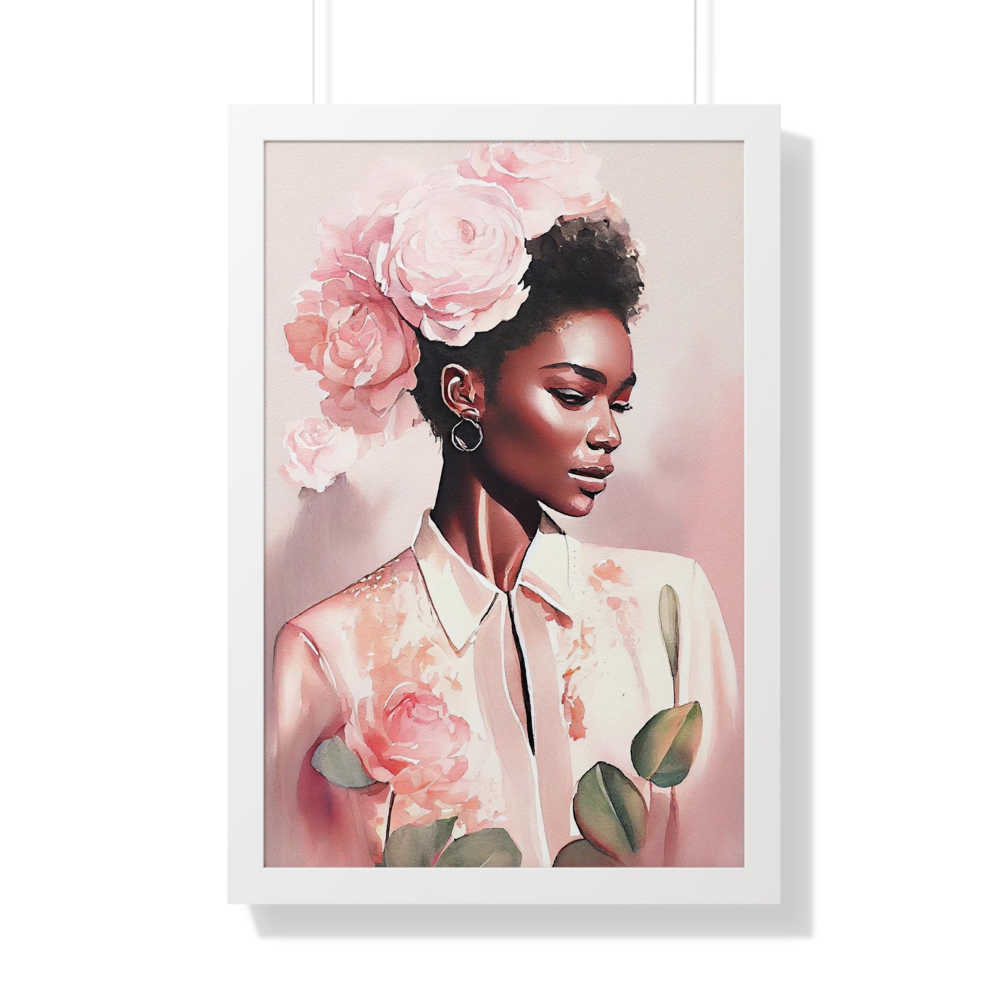 "BLACK WOMAN PEONIES" Framed Vertical Poster