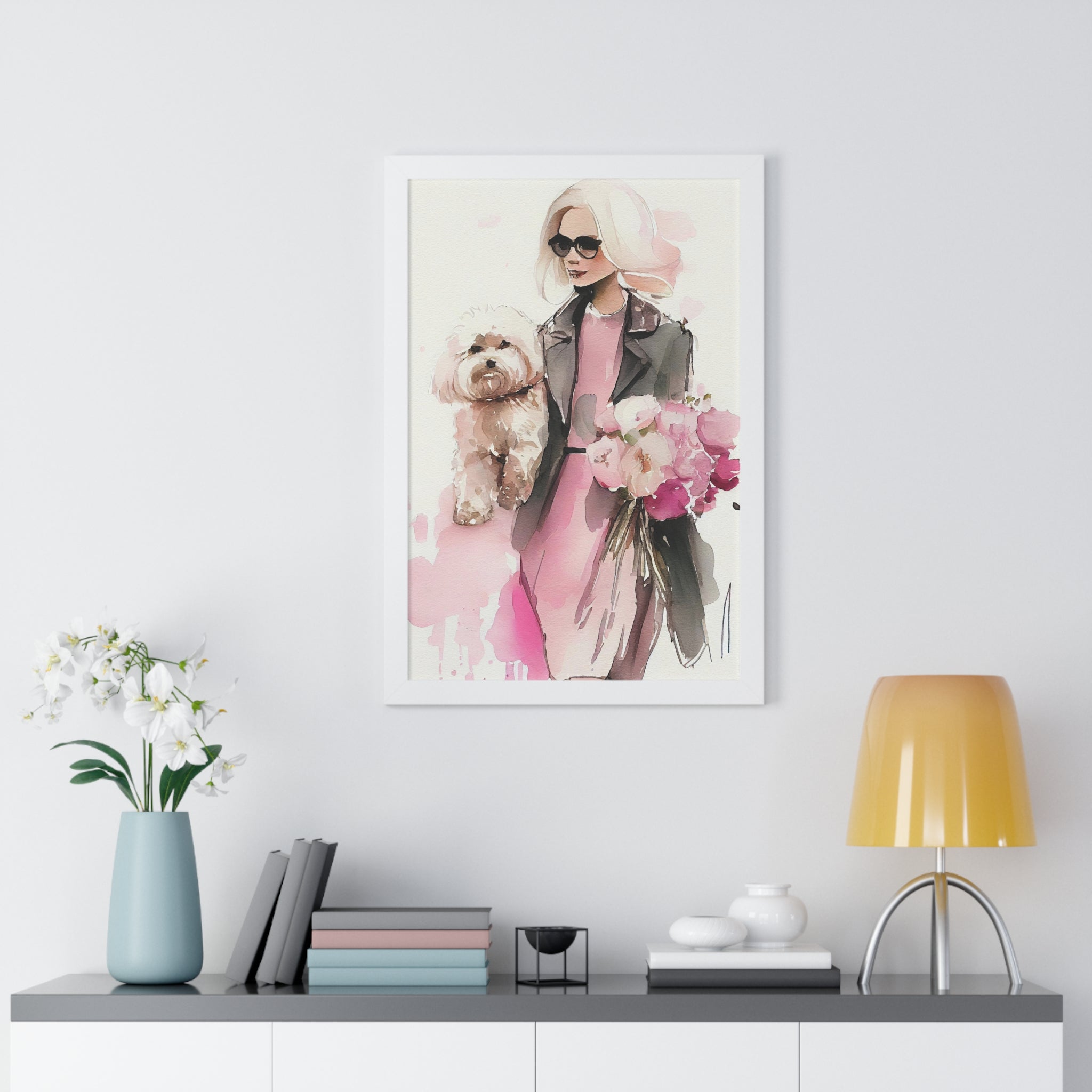 "BLONDE LADY MALTIPOO SUNGLASSES" Framed Vertical Poster