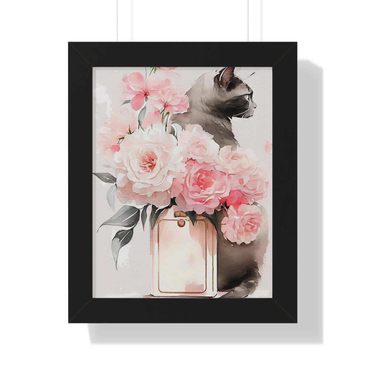 "BLACK CAT PERFUME PEONIES" Framed Vertical Poster