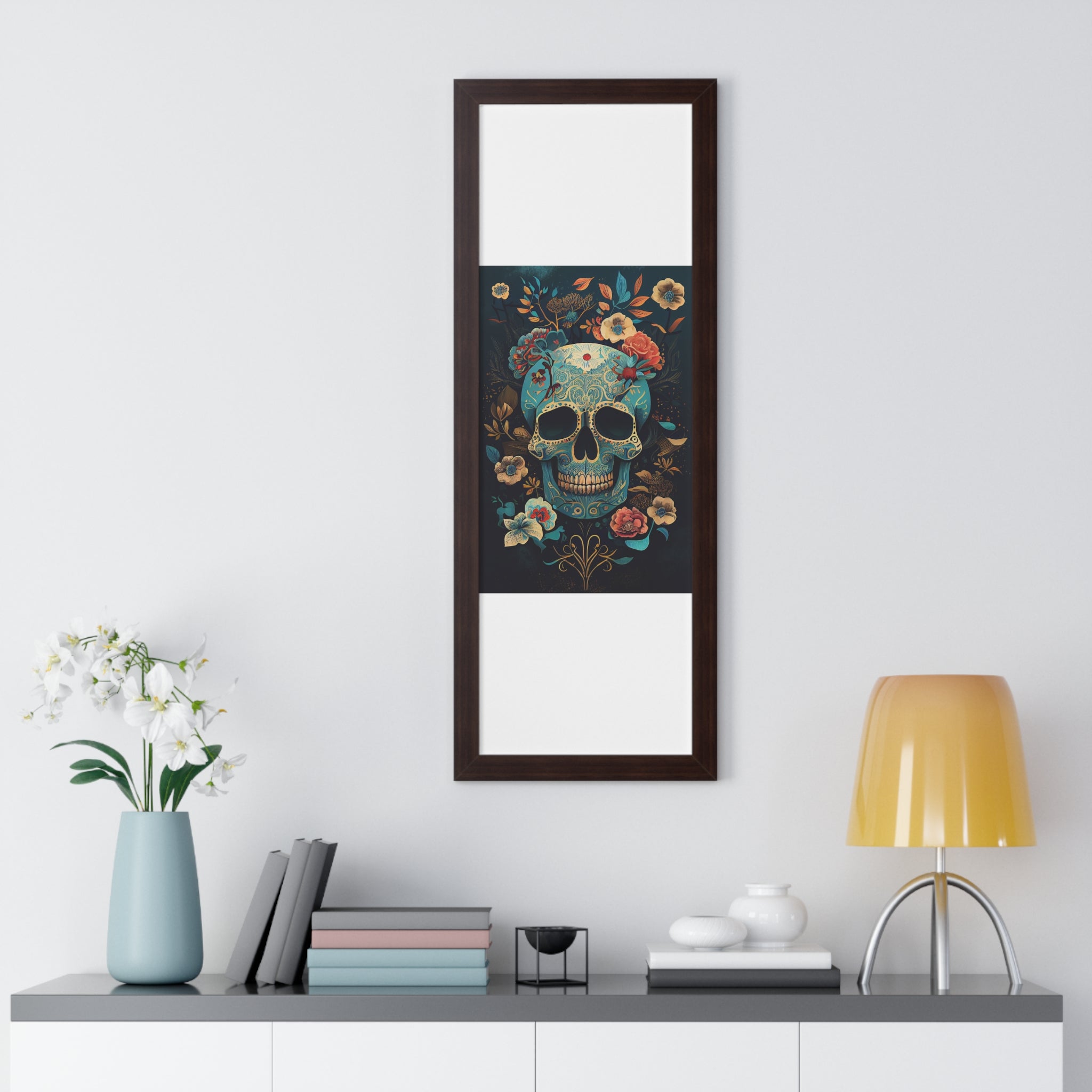 "BLUE CHINOISERIE SUGAR SKULL" Framed Vertical Poster