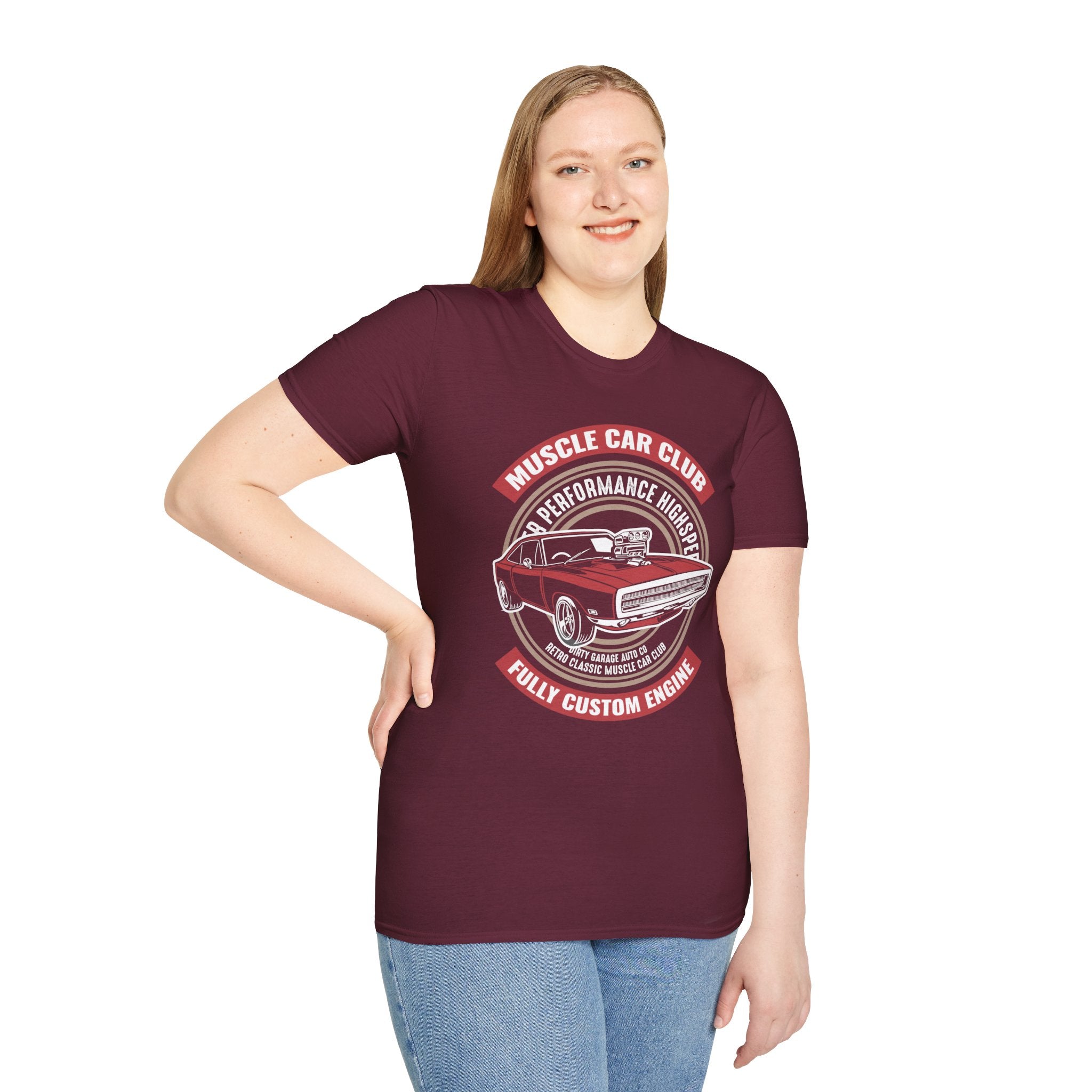 "MUSCLE CAR CLUB FULLY CUSTOM ENGINE" Unisex Soft style T-Shirt