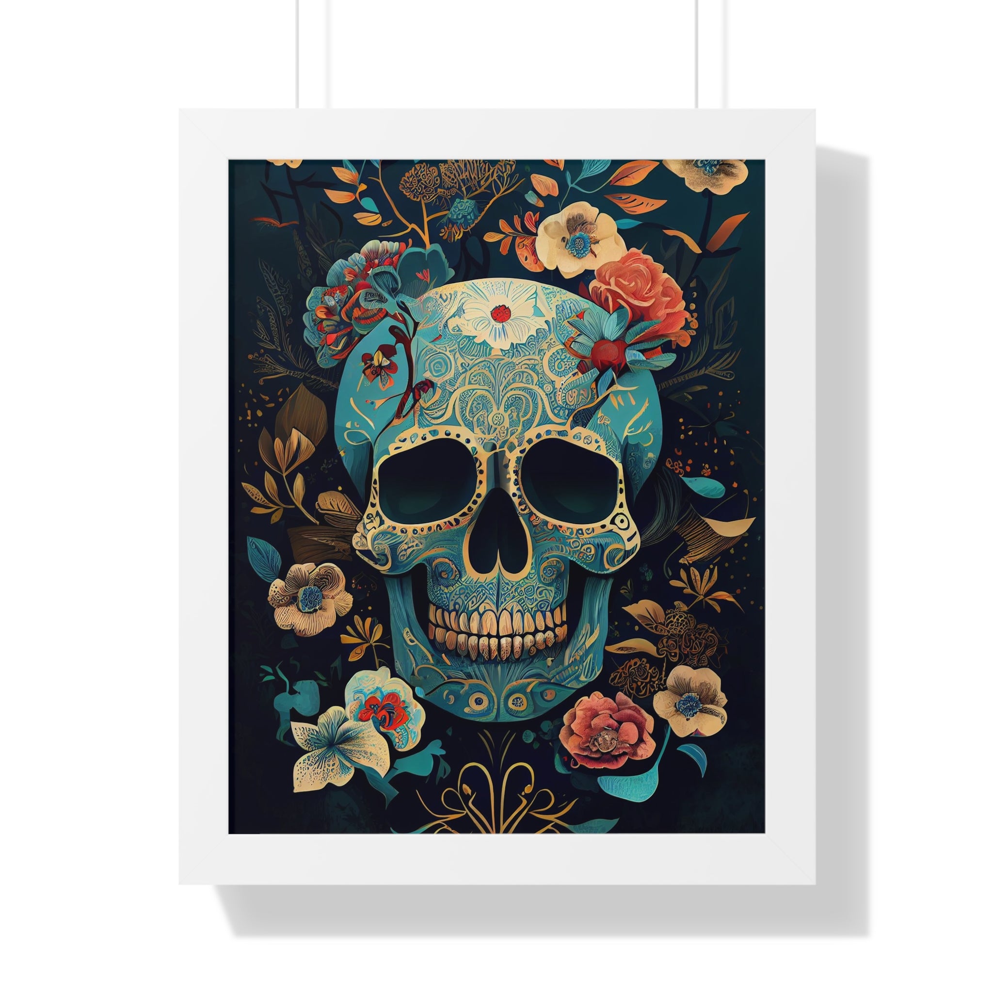 "BLUE CHINOISERIE SUGAR SKULL" Framed Vertical Poster