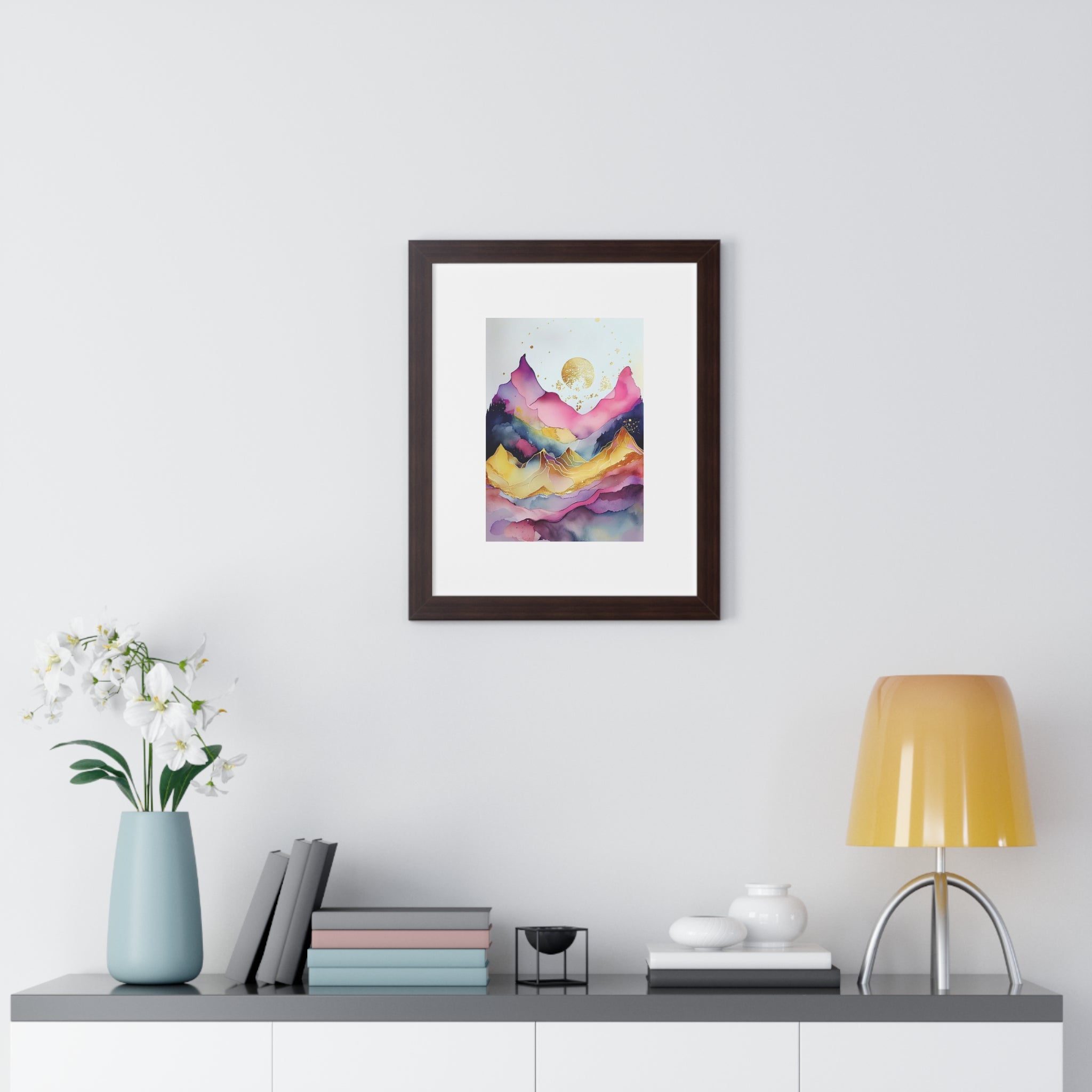 "ABSTRACT ALCOHOLIC INK MOUNTAIN" Framed Vertical Poster