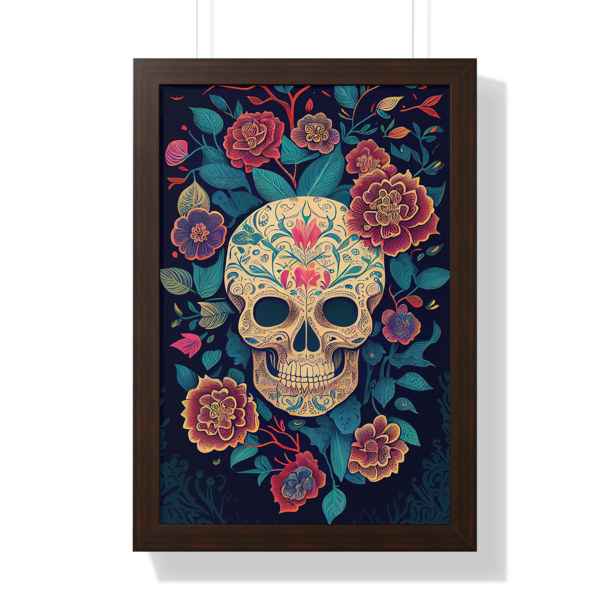 "BEIGE CHINOISERIE SUGAR SKULL" Framed Vertical Poster