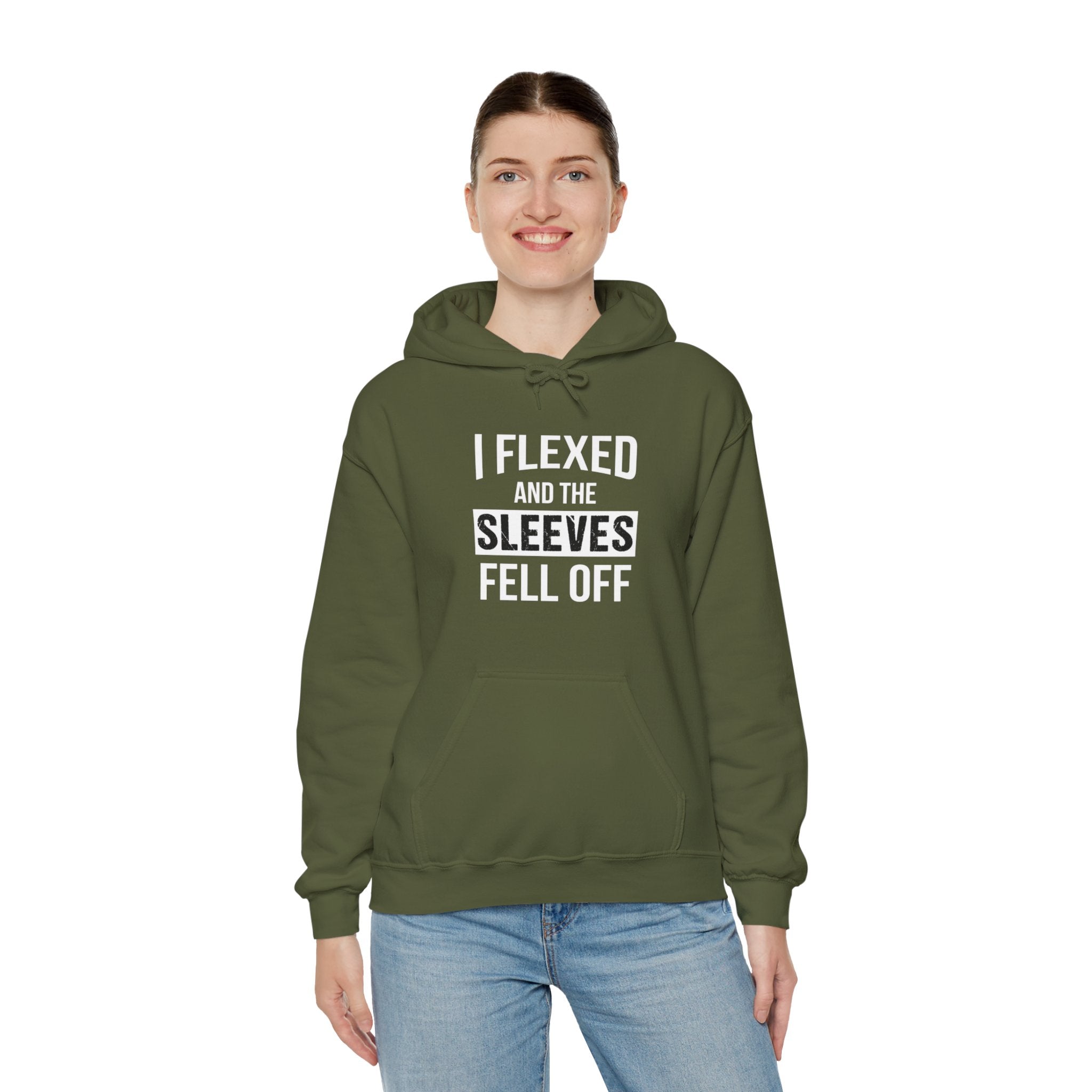 "I Flexed And The Sleeves Fell Off" Unisex Heavy Blend™ Hooded Sweatshirt