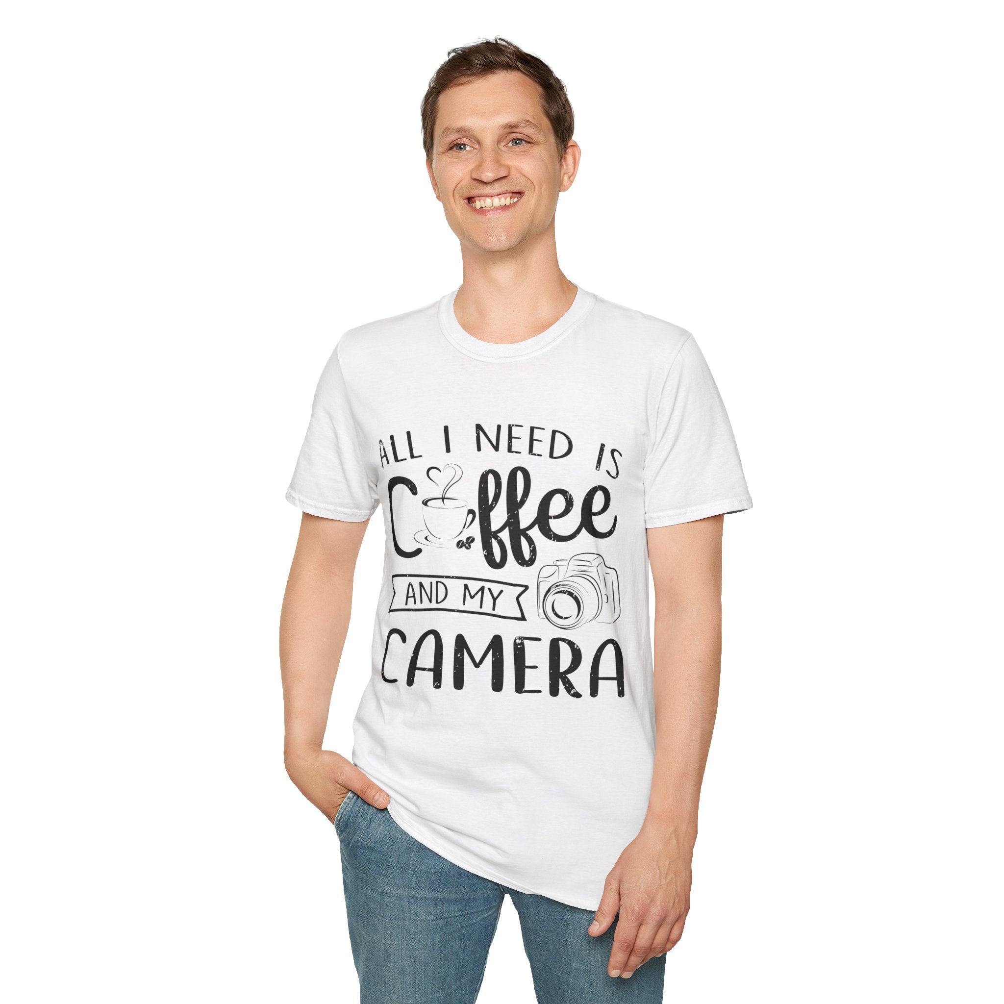 "ALL I NEED IS COFFEE AND MY CAMERA" Unisex Soft style T-Shirt