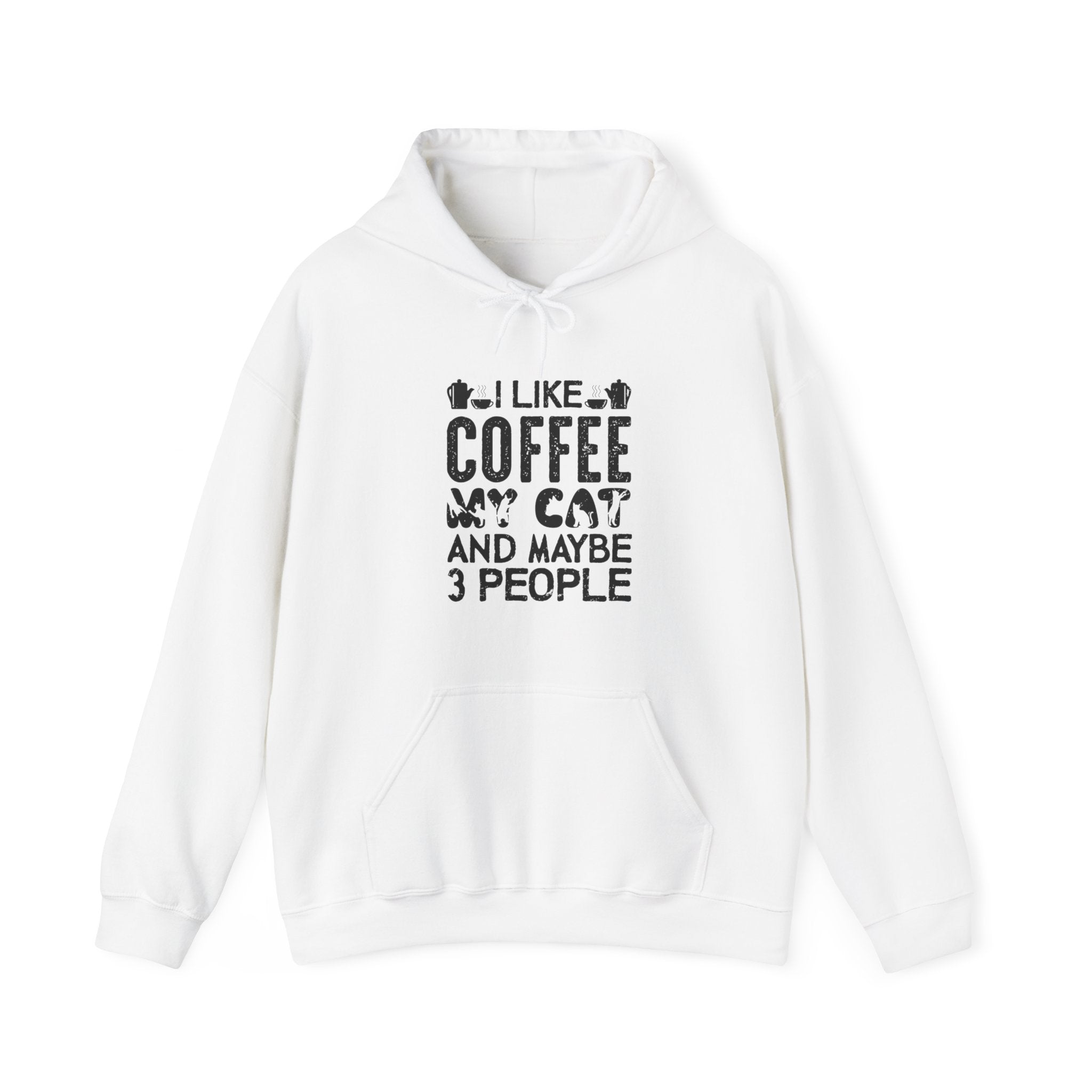 "I LIKE COFFEE MY CAT AND MAYBE 3 PEOPLE" Unisex Heavy Blend™ Hooded Sweatshirt