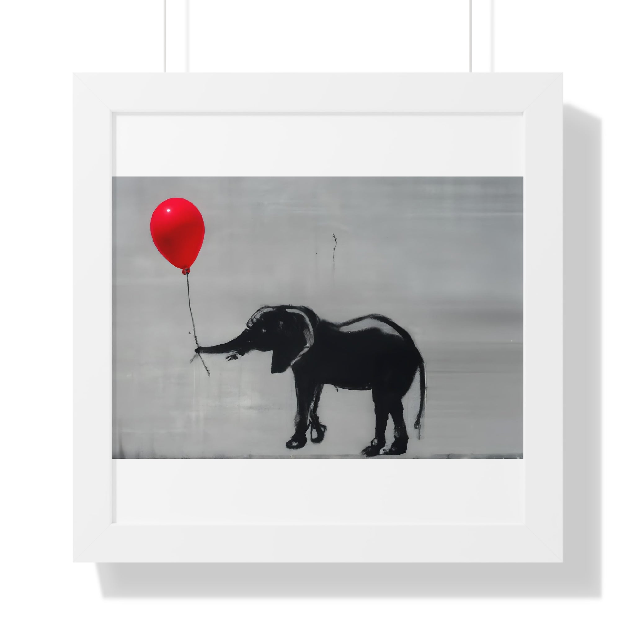 "BANKSY-STYLE ELEPHANT HOLDING A RED BALLOON" Framed Vertical Poster