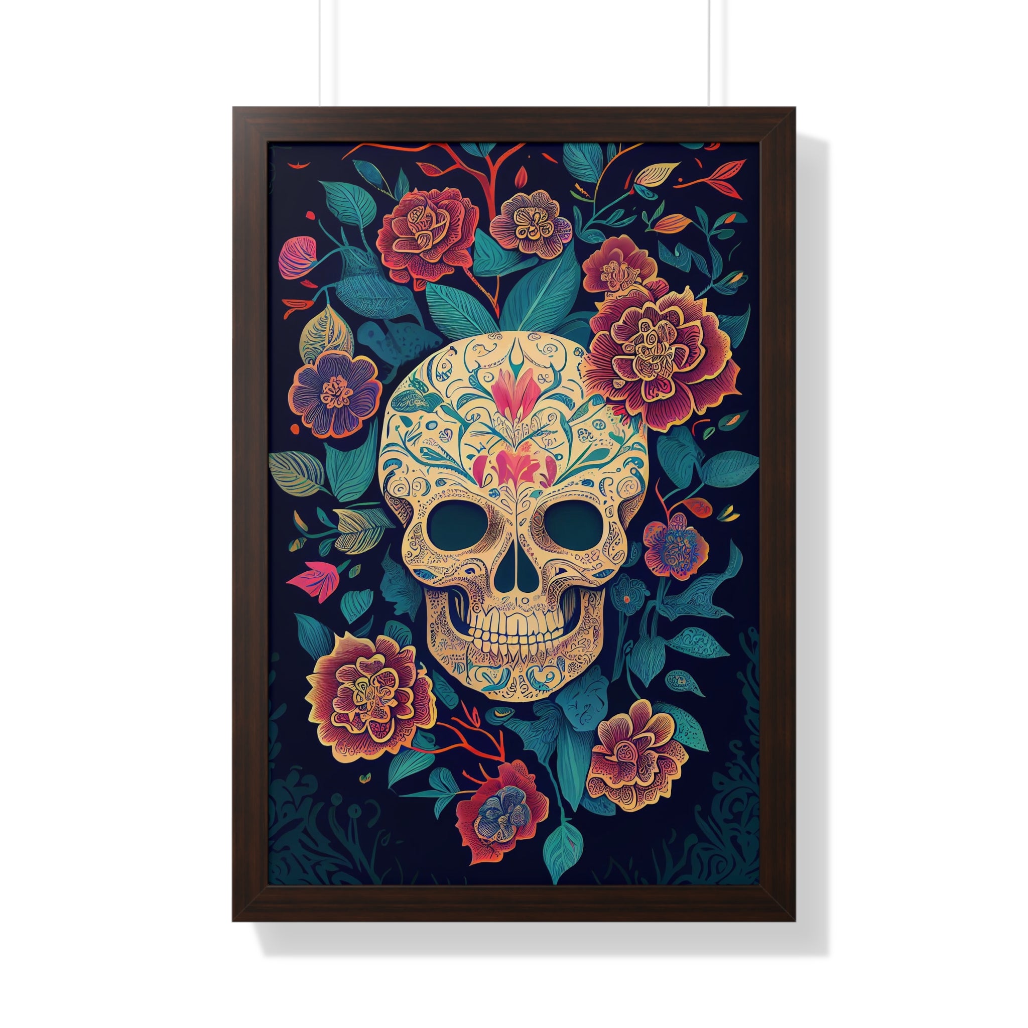 "BEIGE CHINOISERIE SUGAR SKULL" Framed Vertical Poster