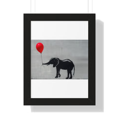 "BANKSY-STYLE ELEPHANT HOLDING A RED BALLOON" Framed Vertical Poster